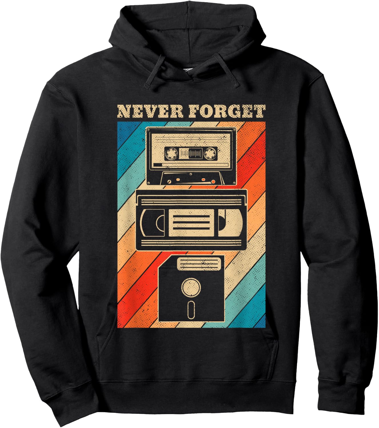 Never Forget Vintage Floppy Disk VHS Tape 90s 80s Cassette Hoodie - Hoodie | Black