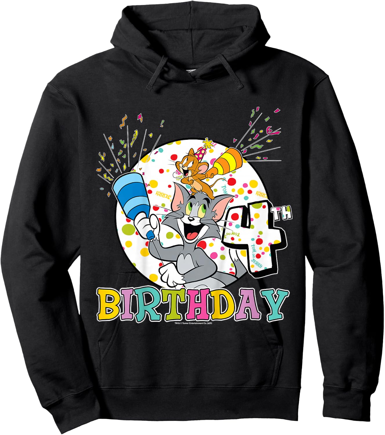 Kids Tom and Jerry 4th Birthday Portrait Hoodie - Hoodie | Black
