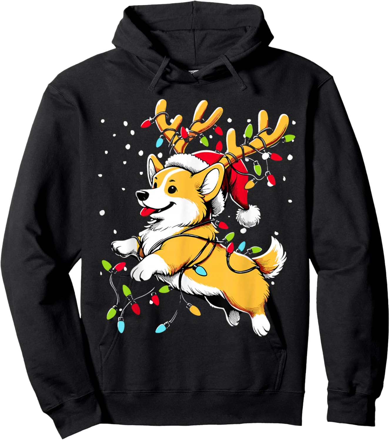 Corgi Santa Christmas Tree Lights, Funny Ugly Pajamas Women Hoodie - Hoodie | Black