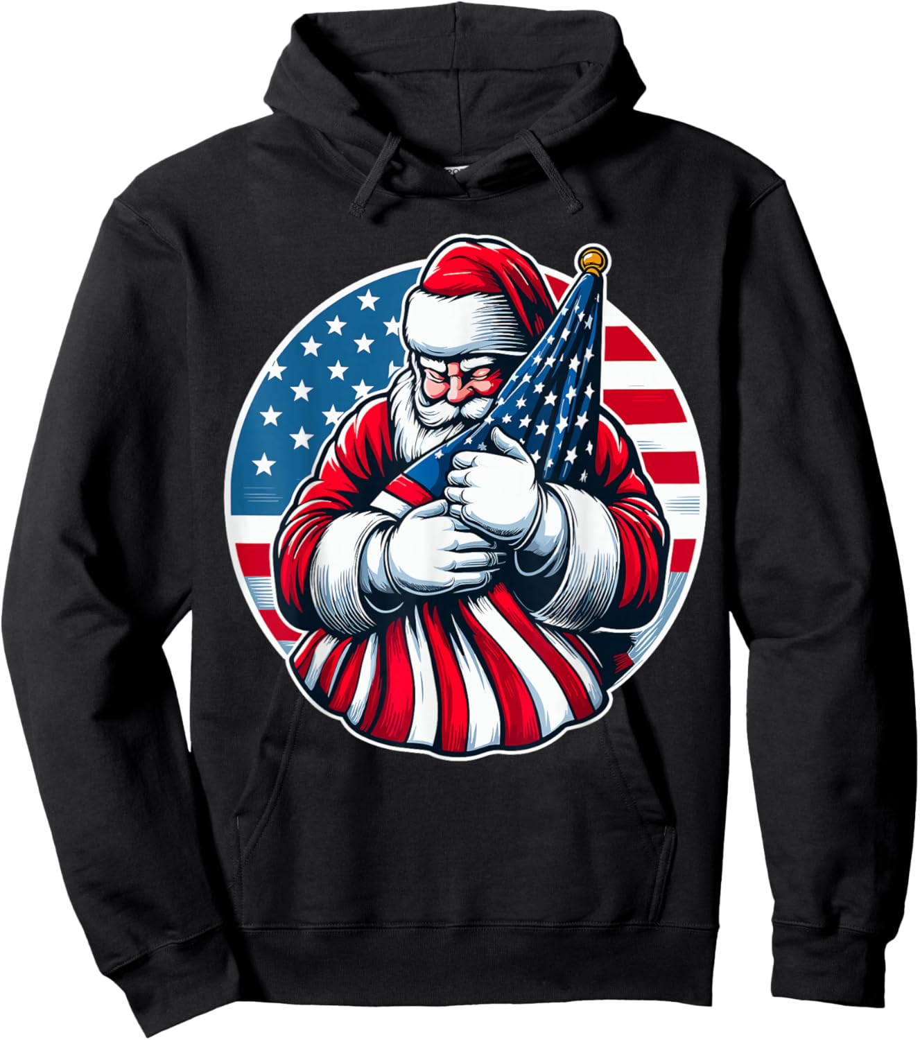 Patriotic Santa Claus Women USA Flag Christmas Hoodie - Hoodie | Black