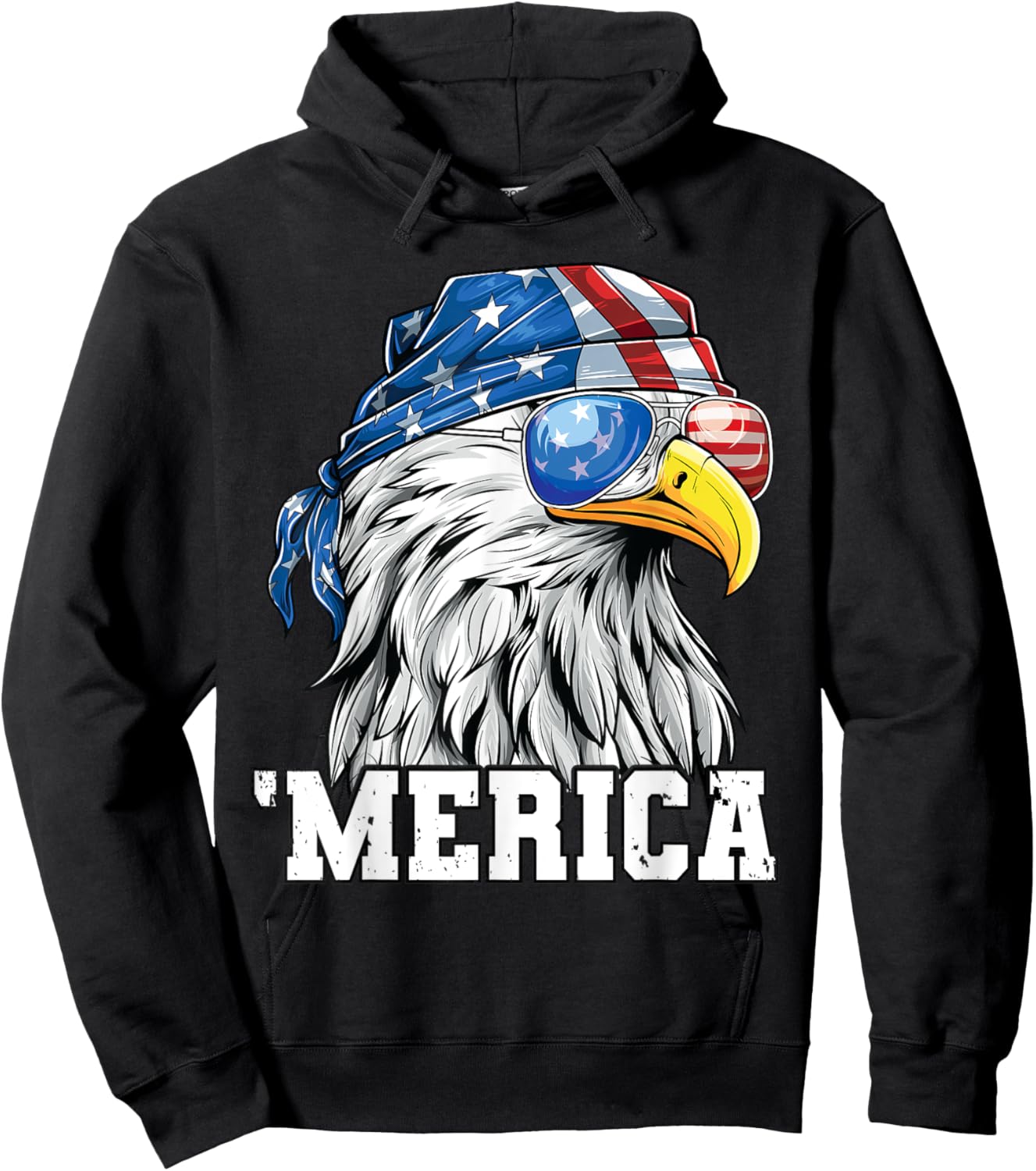 Patriotic 4th of July Shirt Men USA Flag Merica Bald Eagle Hoodie - Hoodie | Black