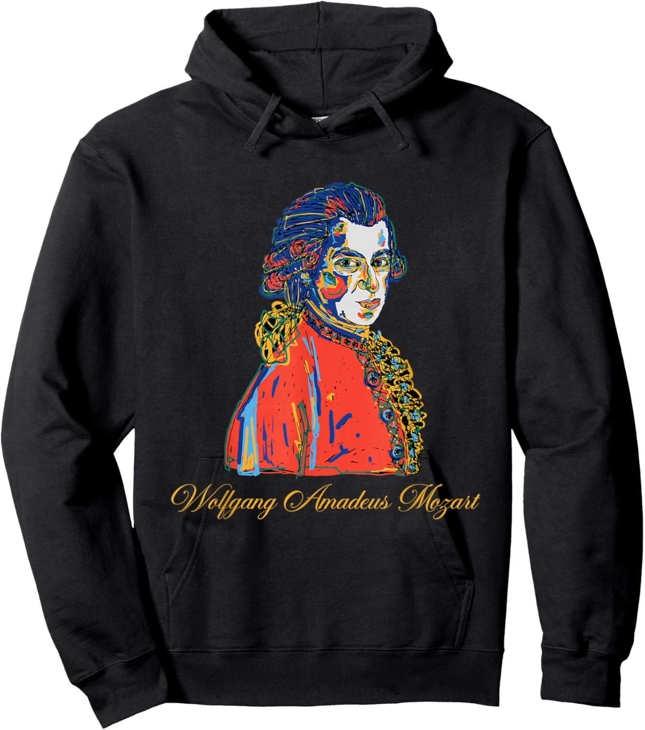 Wolfgang Amadeus Mozart Hand Drawn Portrait Vintage Hoodie - Hoodie | Black