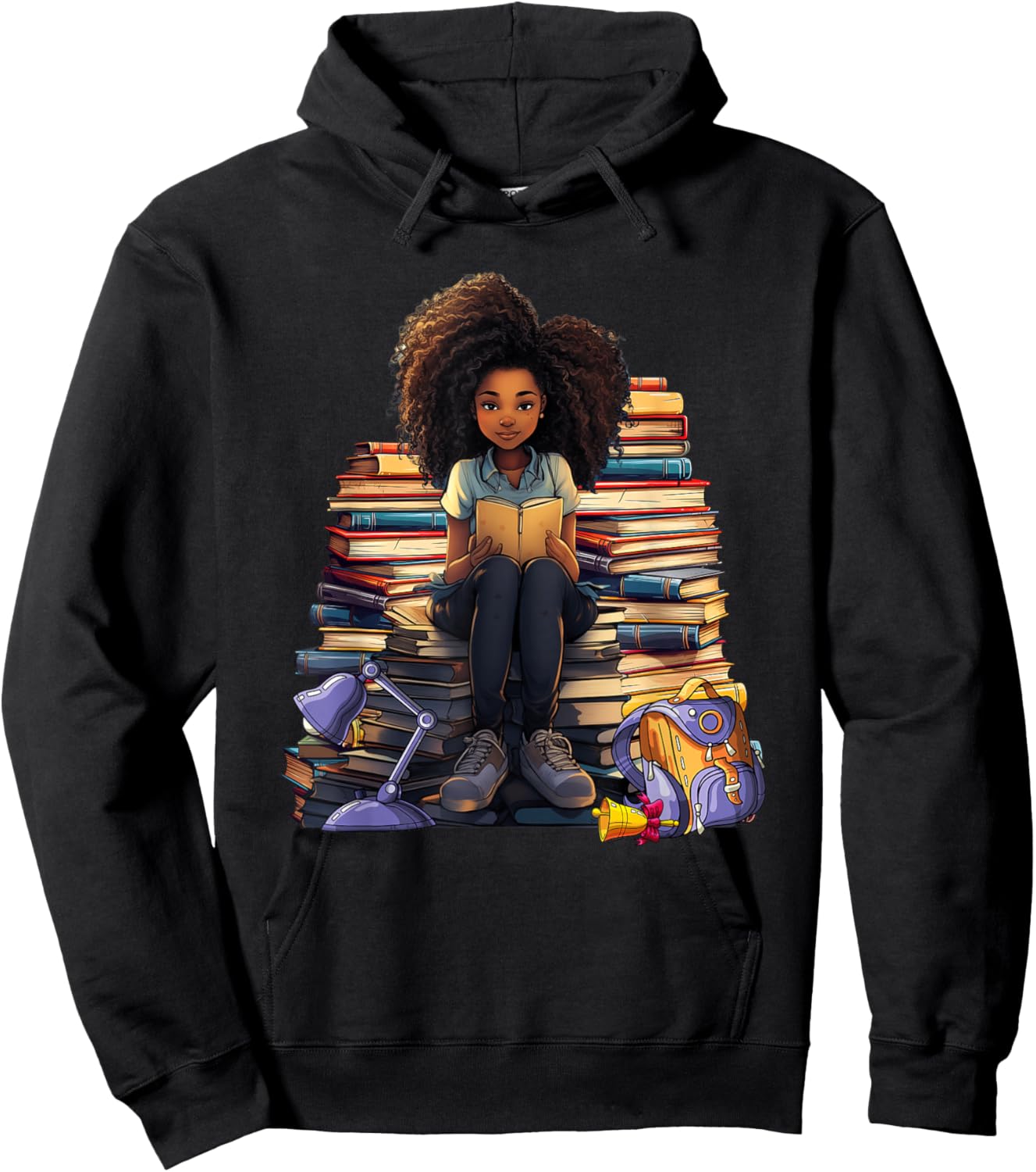 Back To School Afro Melanin Girl Reading Book Bookworm Hoodie - Hoodie | Black