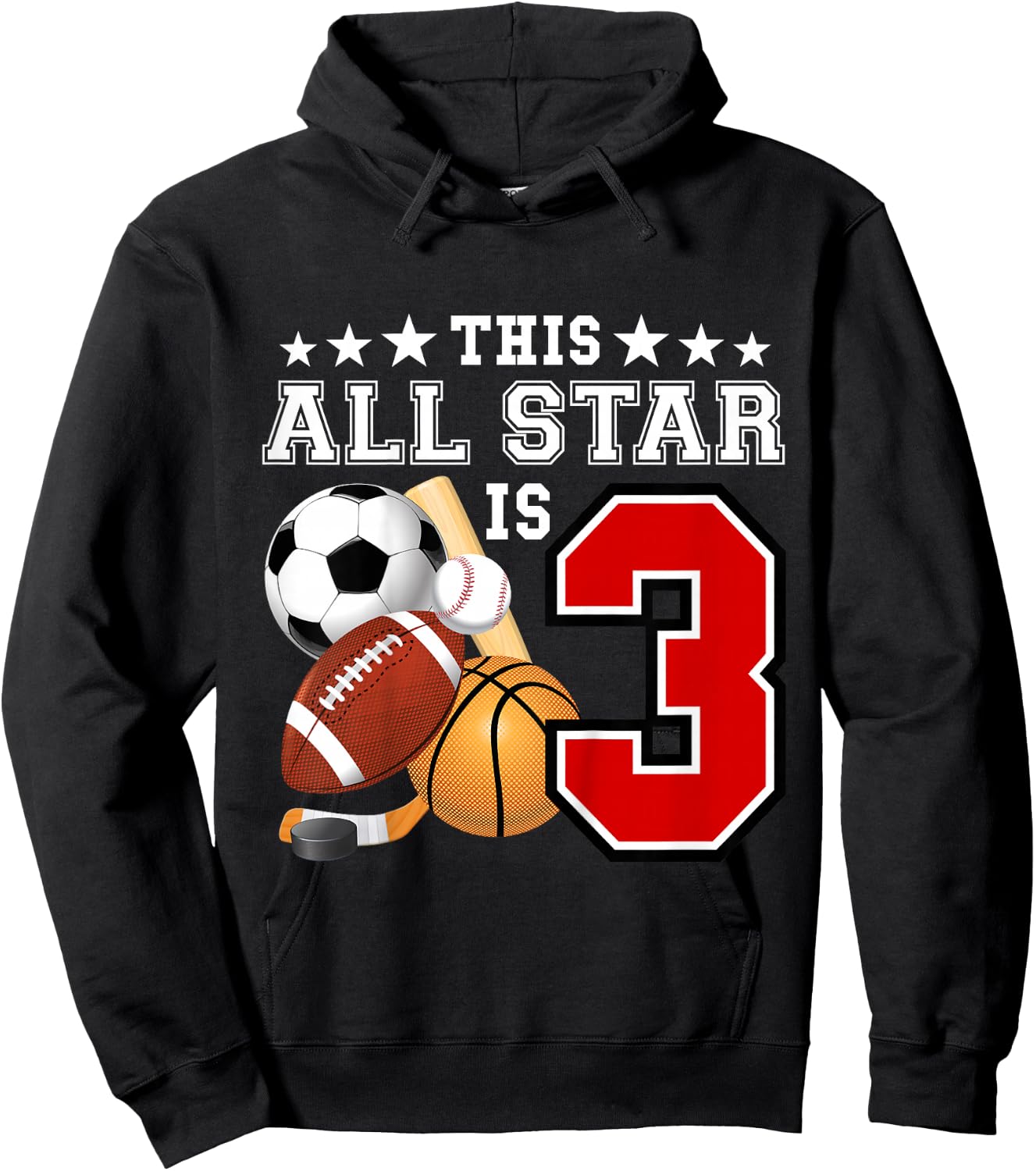 Kids 3 Year Old Sports Star Birthday Party All Sport 3rd Gift Hoodie - Hoodie | Black