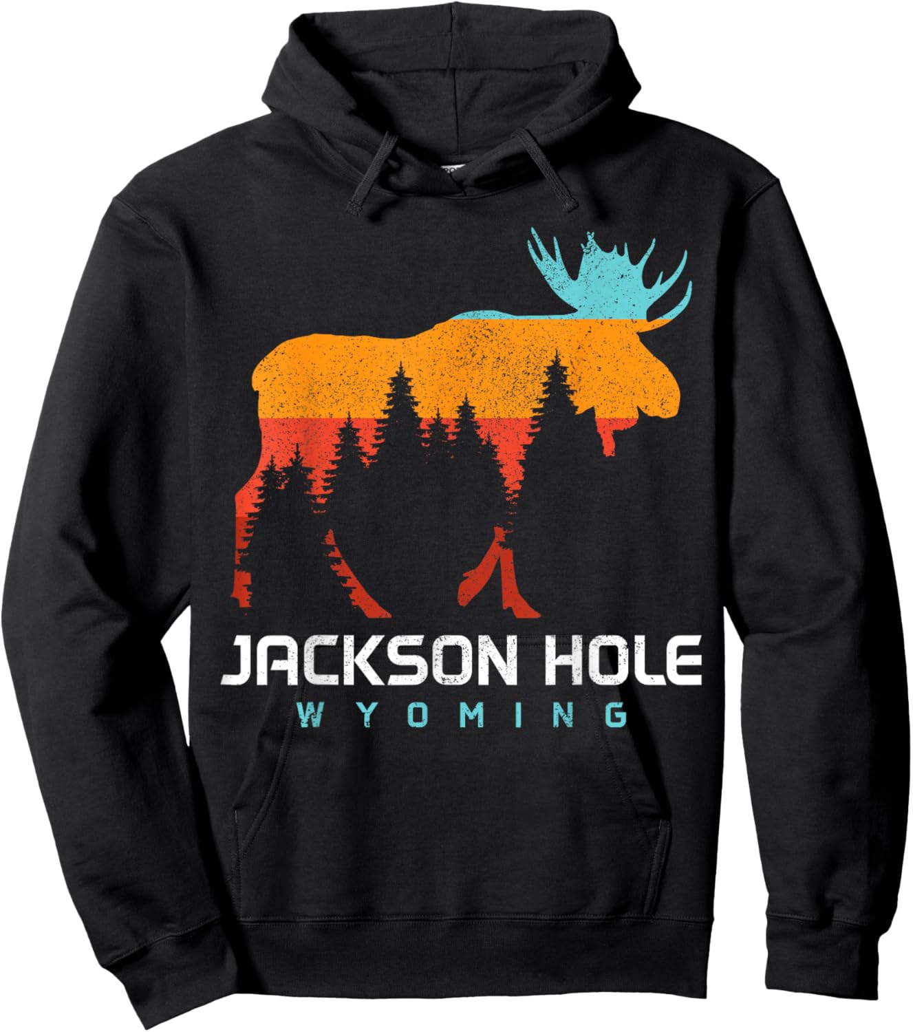 Jackson Hole Wyoming Vintage Moose Souvenir Pride Vintage Hoodie - Hoodie | Black