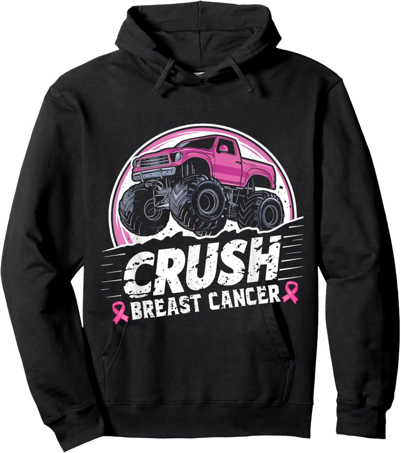 Crush Breast Cancer Awareness Monster Truck Toddler Boy Kids Hoodie - Hoodie | Black