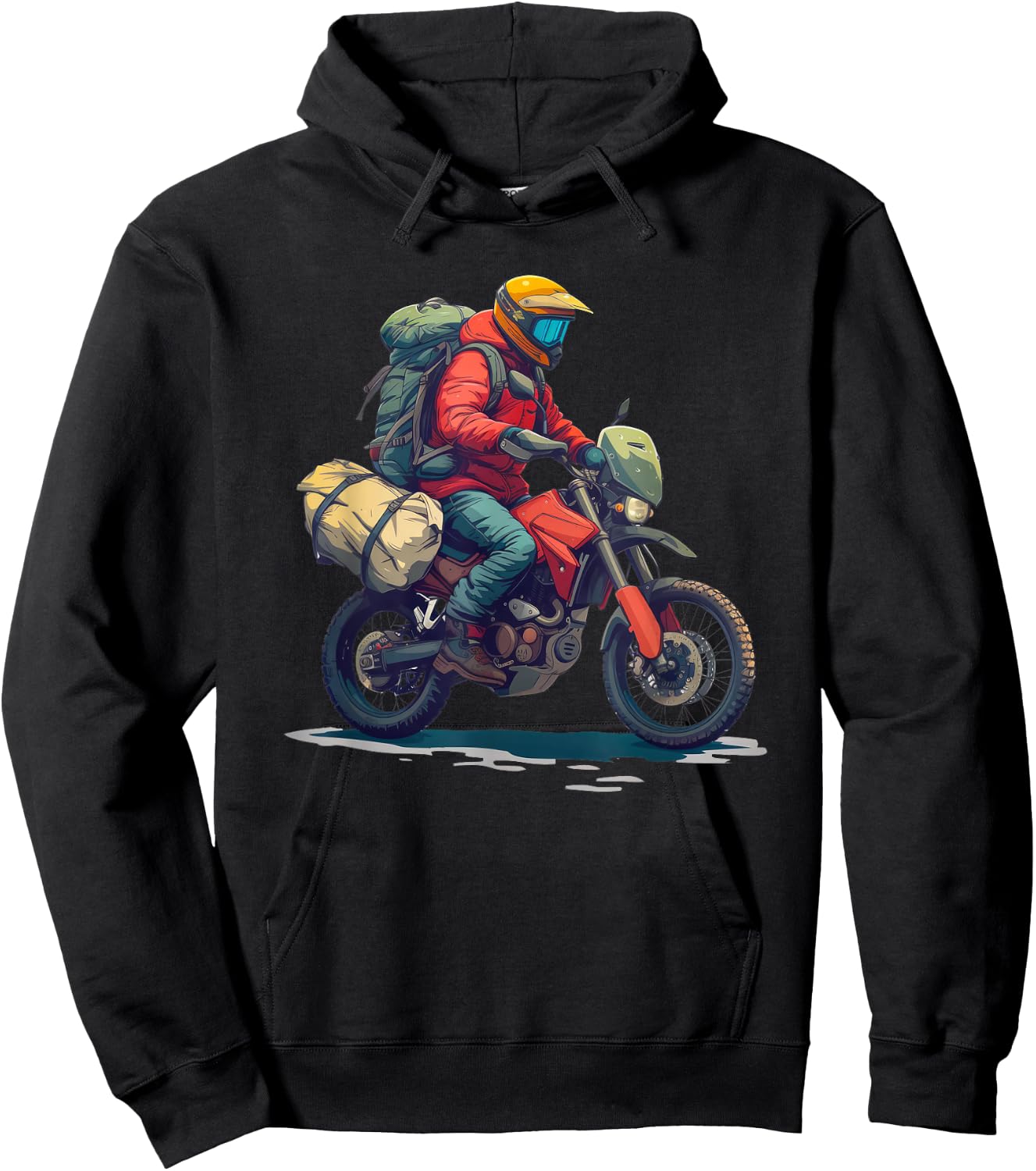 Adventure Motorcycle Rider with Camping Gear Hoodie - Hoodie | Black