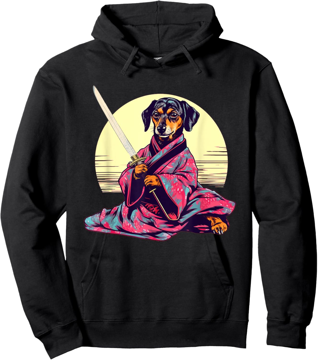 Funny Dachshund Wiener Dog Japanese Tattoo Ukiyoe Art Ninja Men Women Girls Kids Hoodie - Hoodie | Black