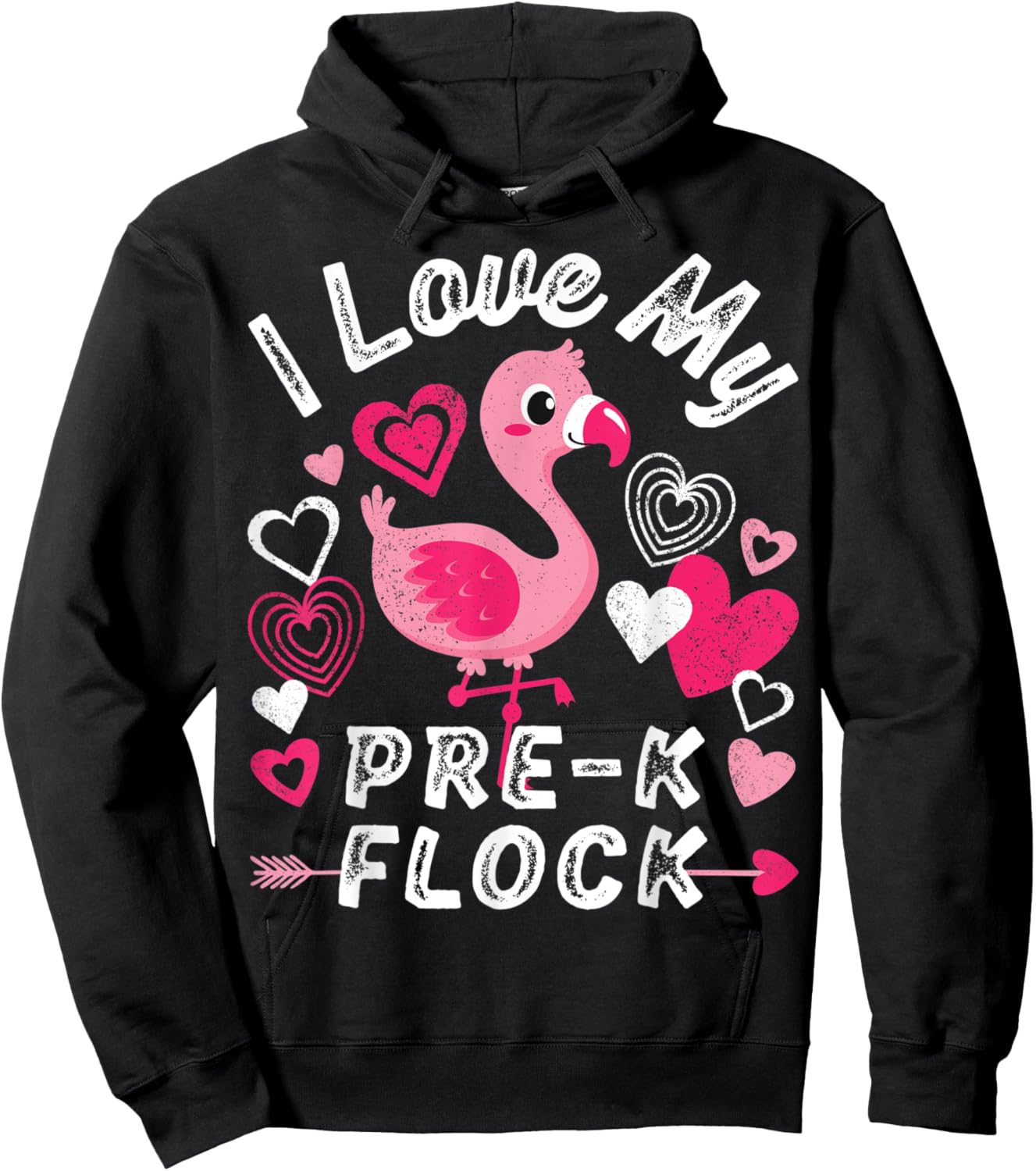 I Love My Pre-K Flock Flamingo Heart Preschool PreK Teacher Hoodie - Hoodie | Black