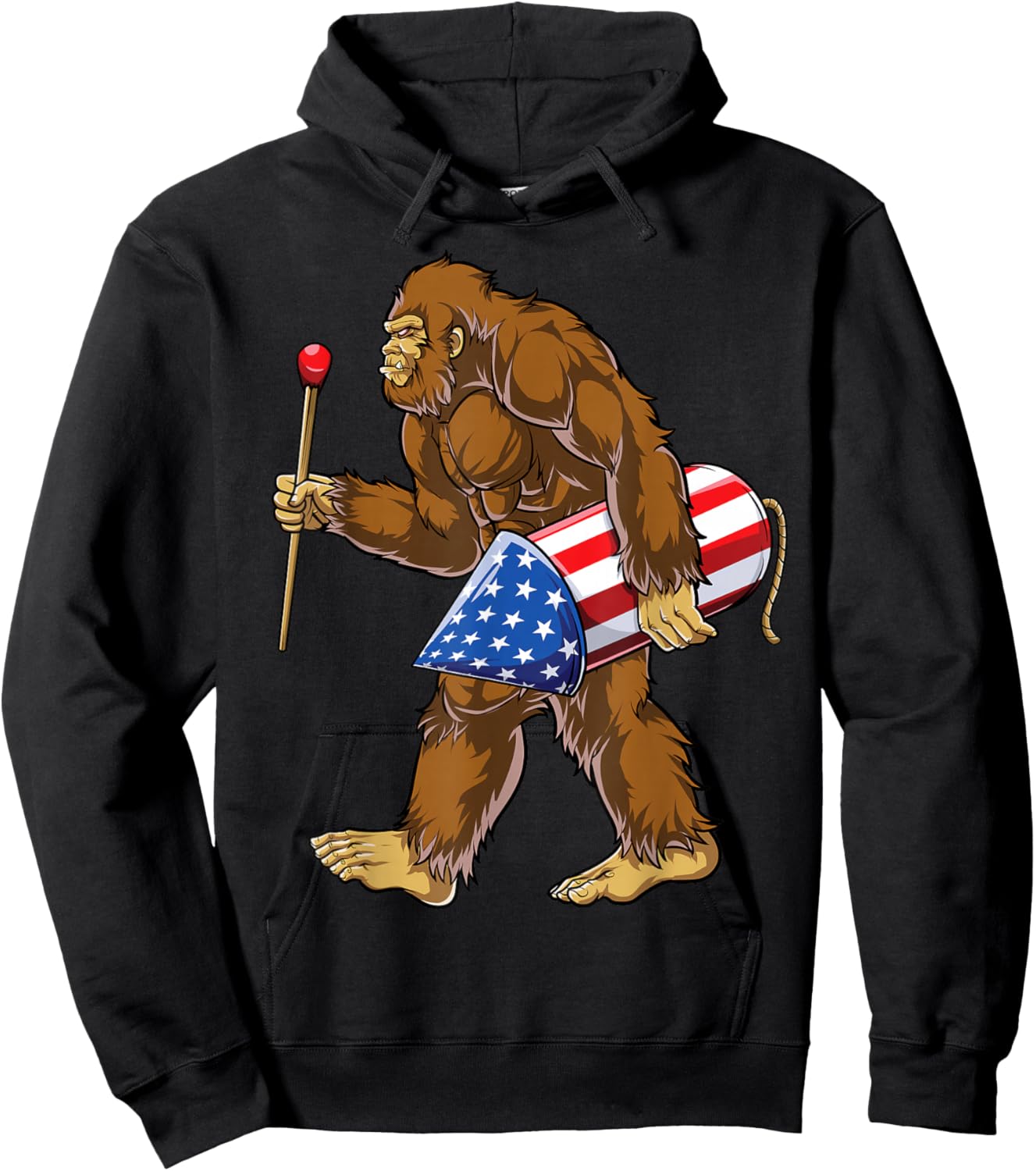 Bigfoot Fireworks 4th of July Men Sasquatch American Flag US Hoodie - Hoodie | Black