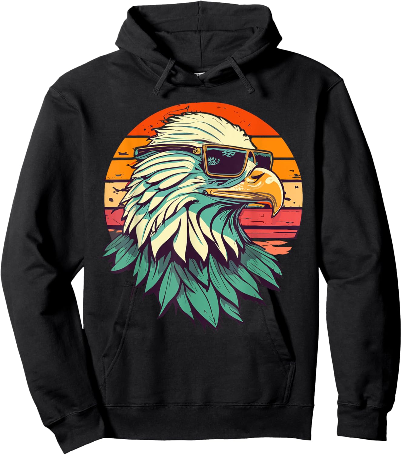 Vintage Eagle with Sunglasses - Retro American Bald Eagle Hoodie - Hoodie | Black