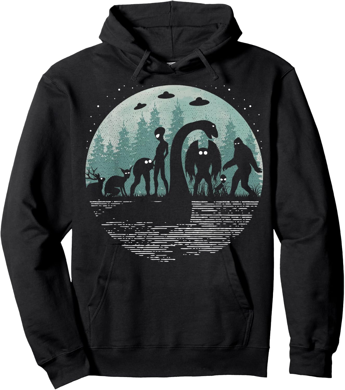 Bigfoot Loch Ness Monster With Mothman Aliens! Funny Cryptid Hoodie - Hoodie | Black