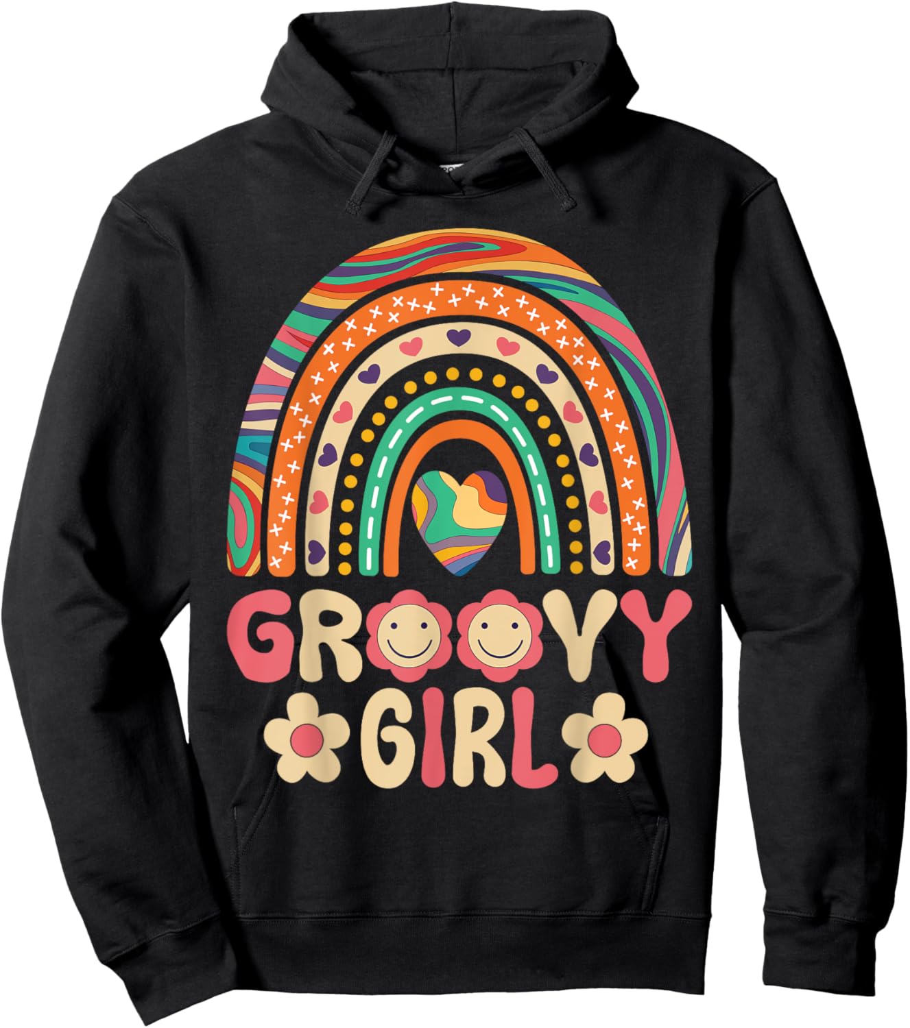 Groovy Girl 60s Theme Costume Cute 70s Outfit Rainbow Hippie Hoodie - Hoodie | Black