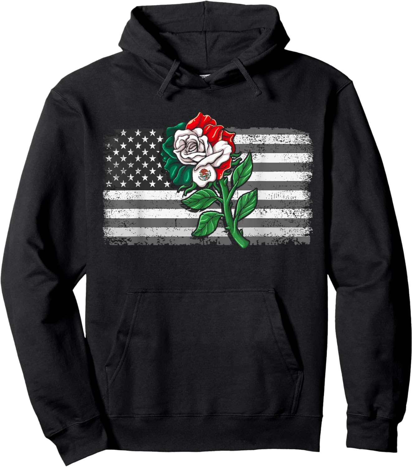 Mexico US Flag Mexican Flag American Flag Rose Hoodie - Hoodie | Black