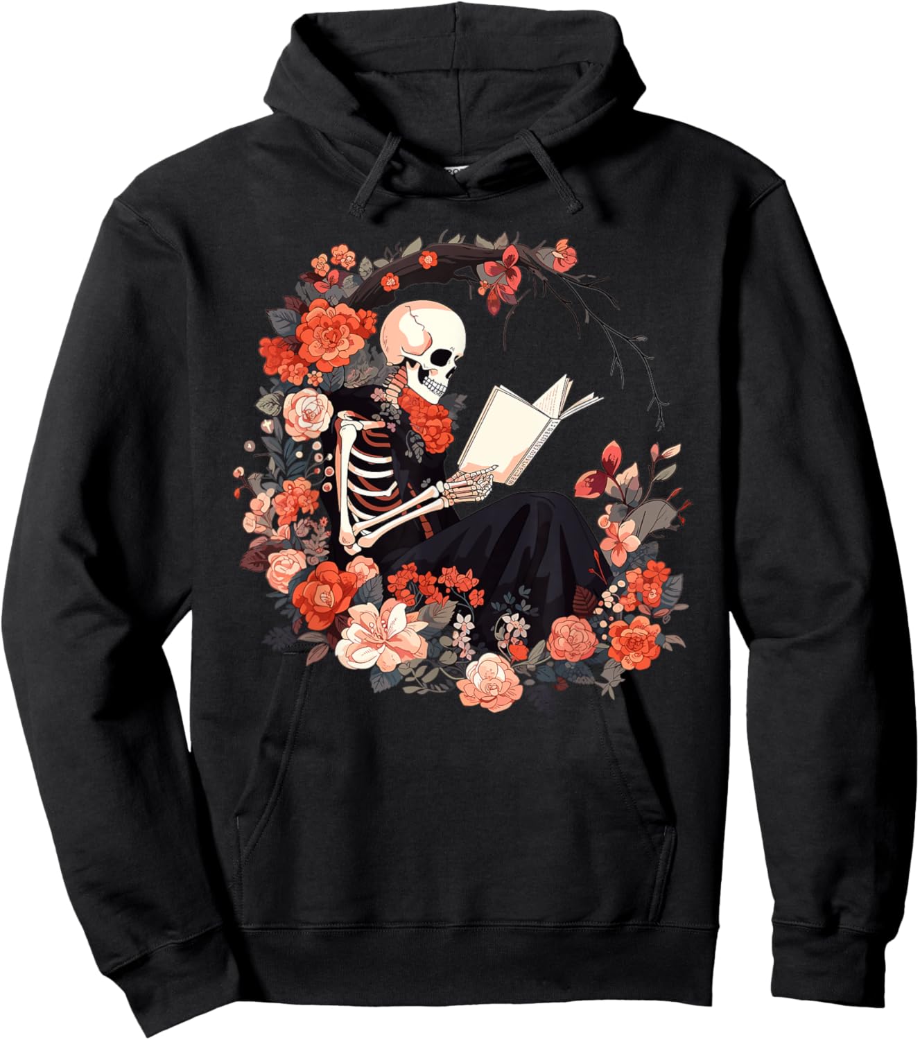 Skeleton Reading Book Lover Floral Flowers Bookish Bookworm Hoodie - Hoodie | Black