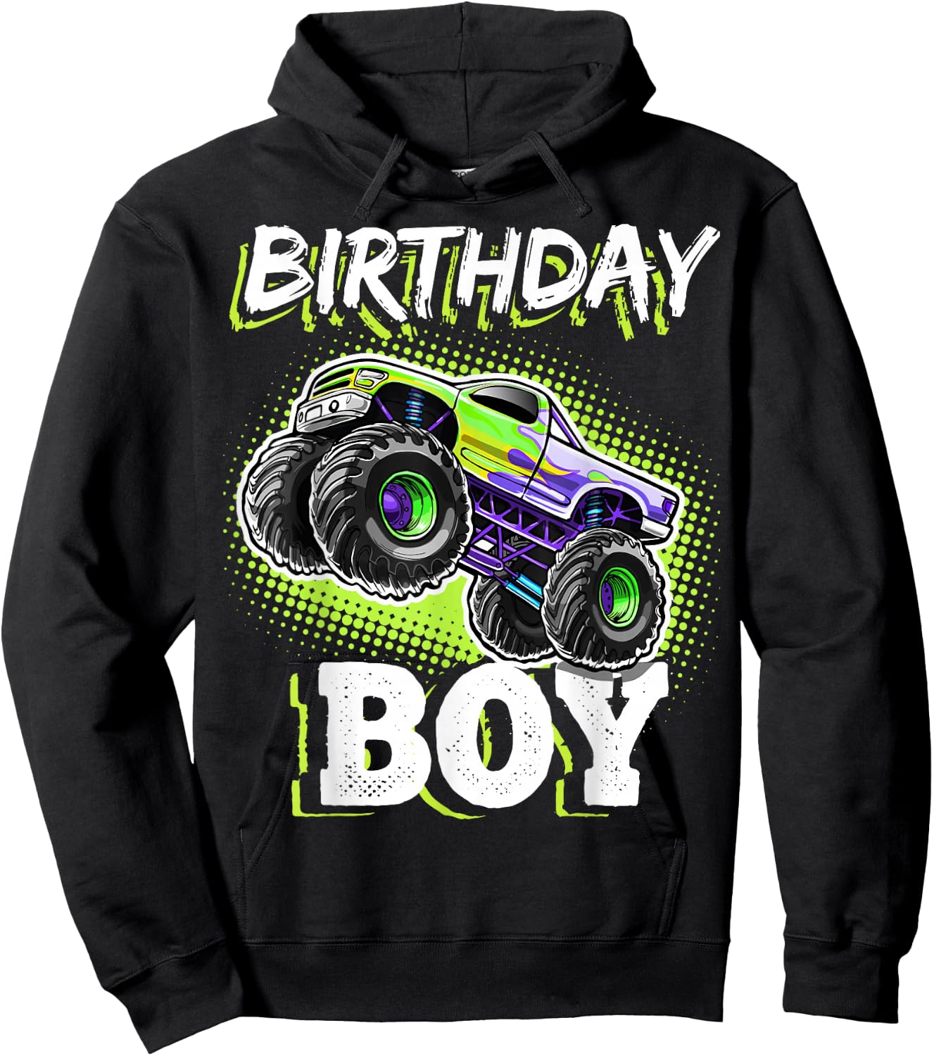 Birthday Boy Monster Truck Birthday Party Gift Boys Kids Hoodie - Hoodie | Black