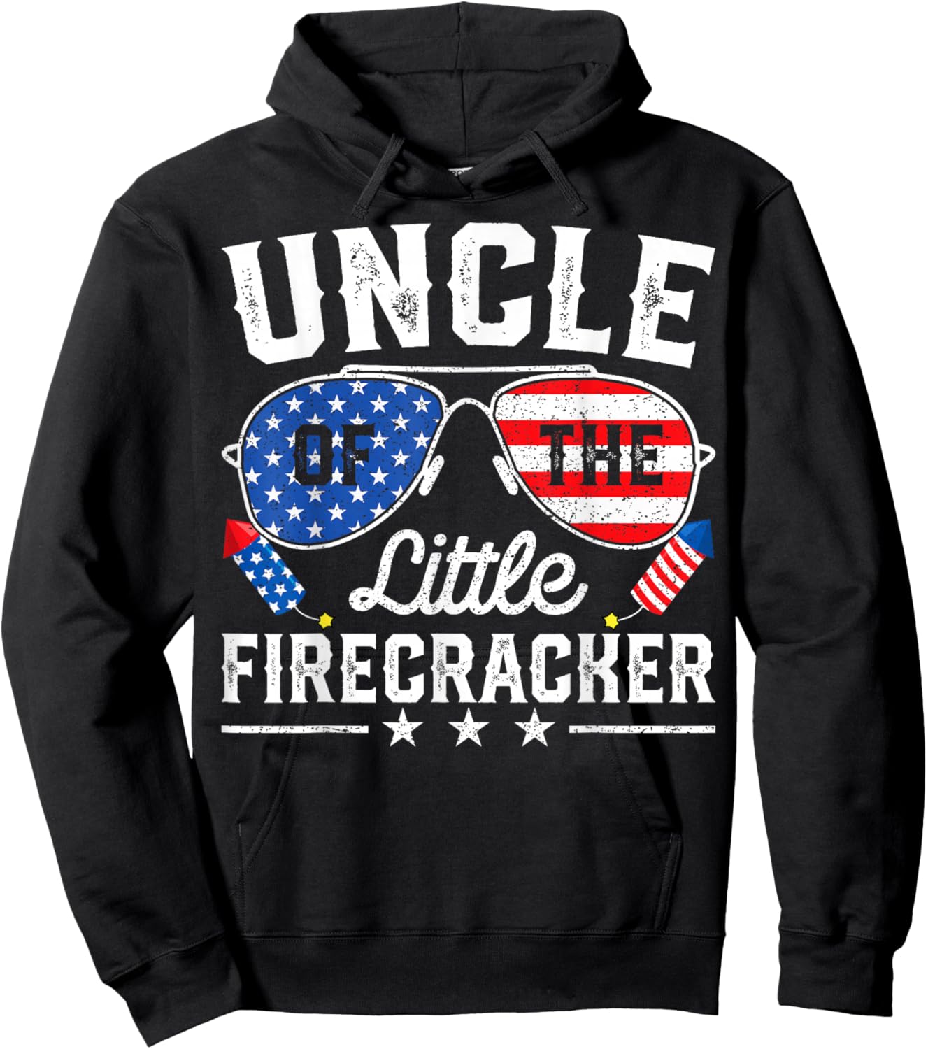 4th of July Birthday Uncle Of The Little Firecracker Hoodie - Hoodie | Black
