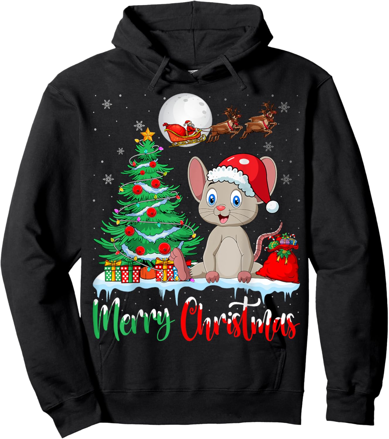 Mouse Wearing Santa Hat Xmas - Merry Christmas Mouse Hoodie - Hoodie | Black