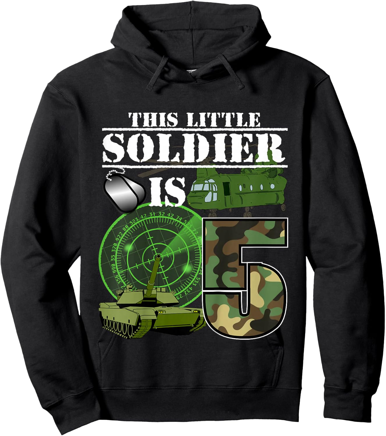 5 Year Old Soldier Birthday T Shirt Military Camo 5th Gift Hoodie - Hoodie | Black