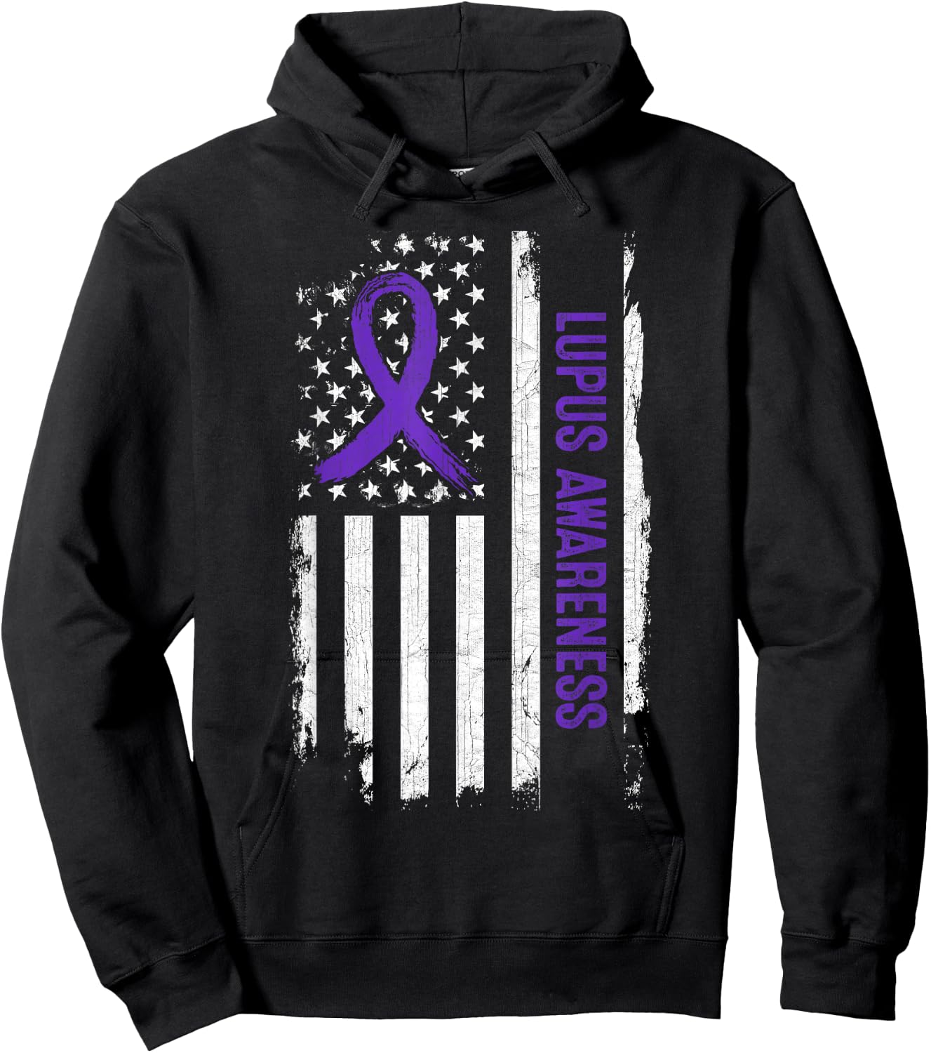 Lupus Awareness American Flag - Purple Ribbon Women Men Hoodie - Hoodie | Black