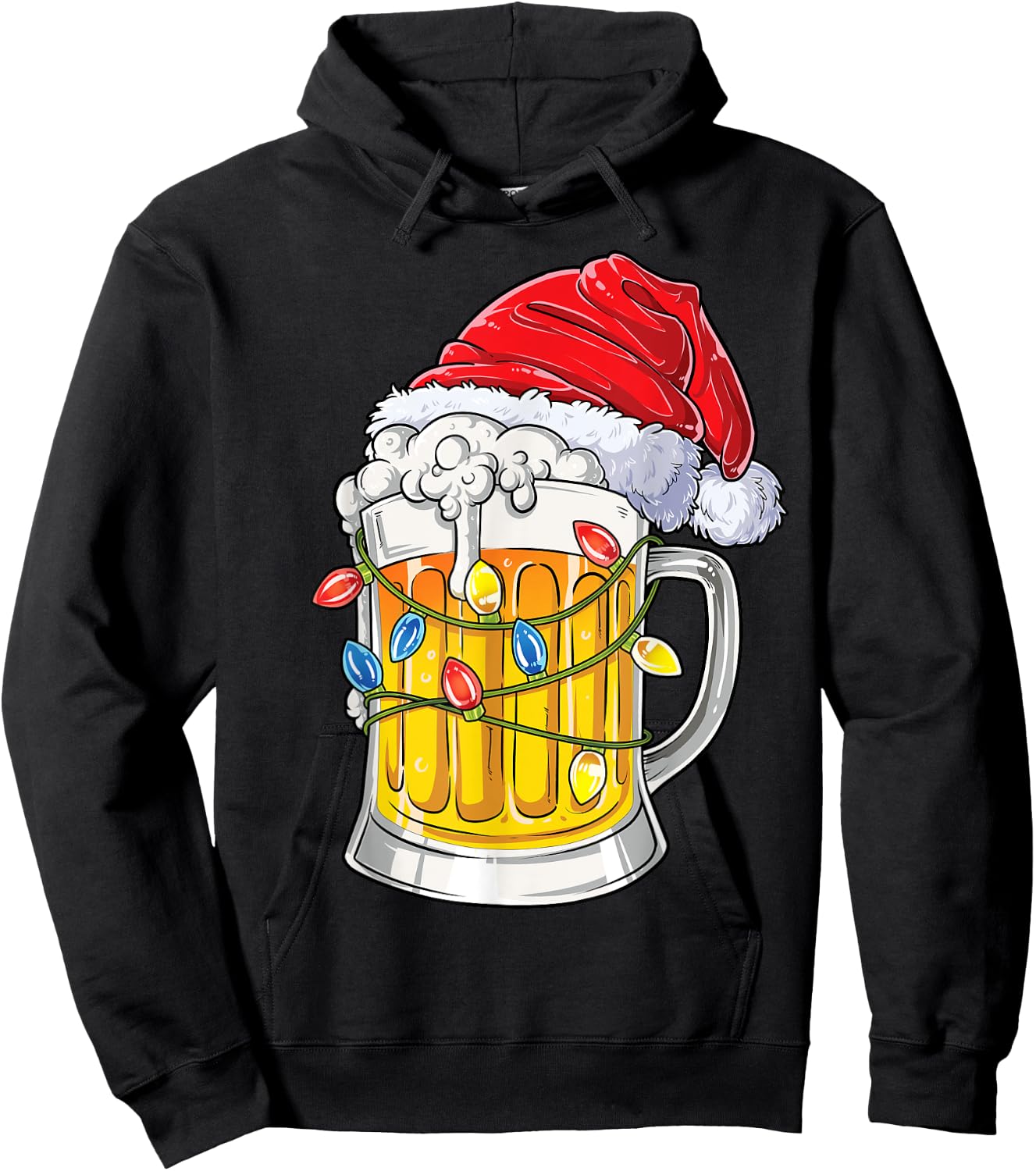 Beer Christmas Mug Santa Xmas Tree Lights Men Women Drinking Hoodie - Hoodie | Black