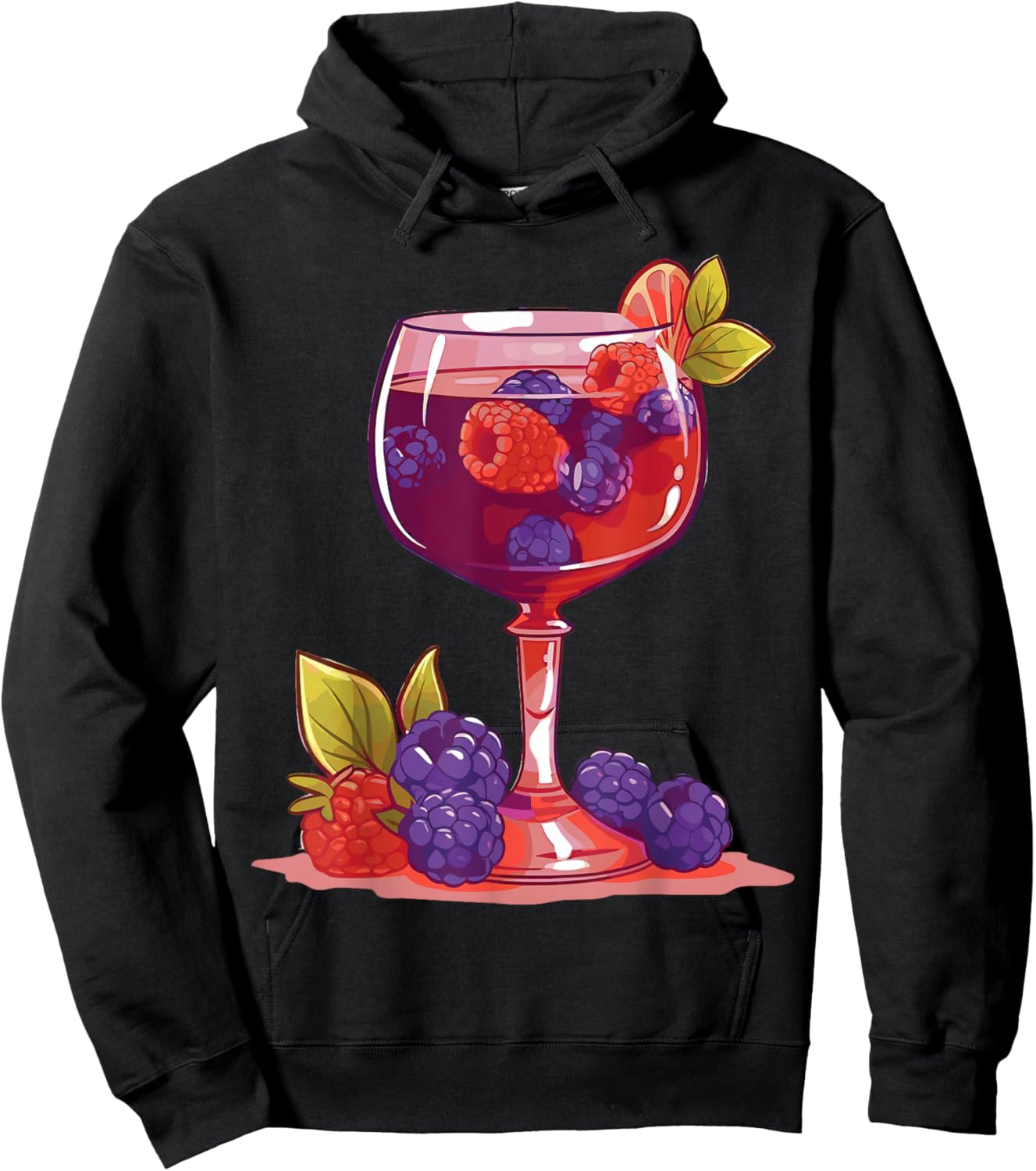 Glass of Wine and Berries Drinking Lover Design Hoodie - Hoodie | Black