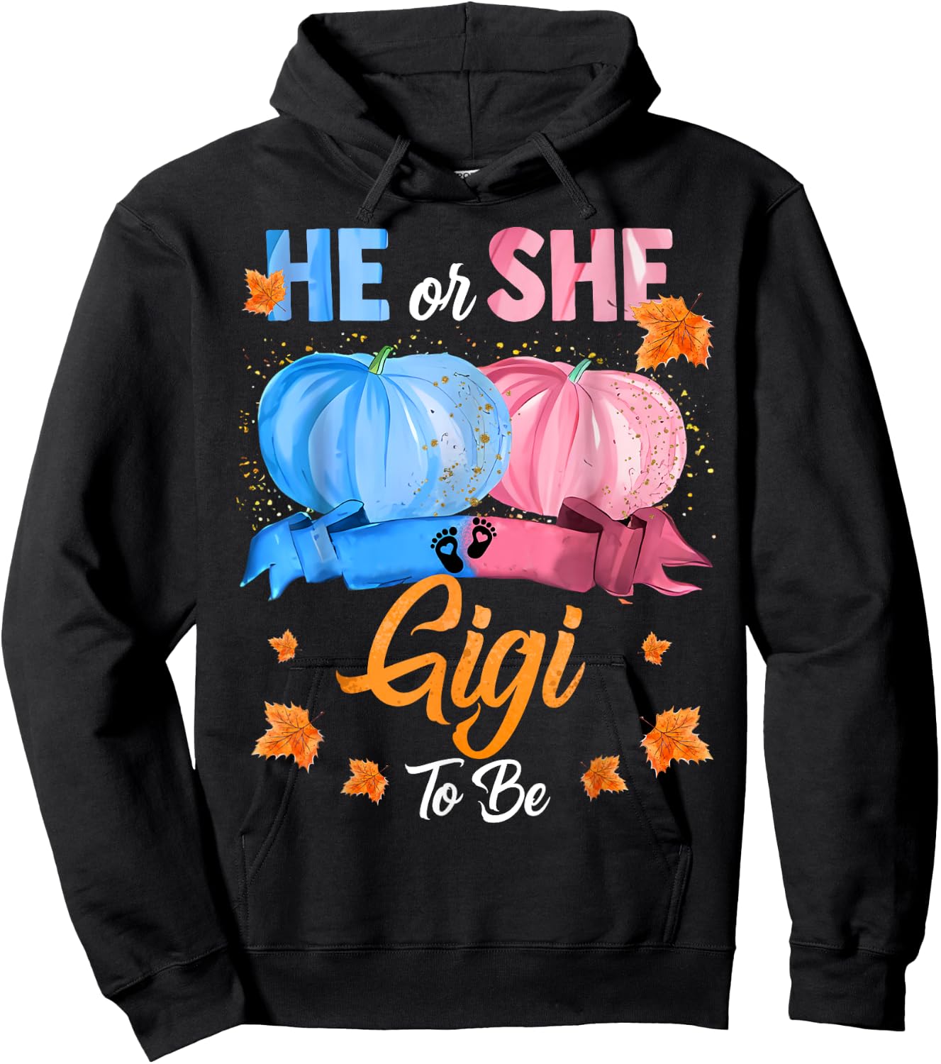 Halloween Pumpkin Gender Reveal He or She Gigi To Be Hoodie - Hoodie | Black