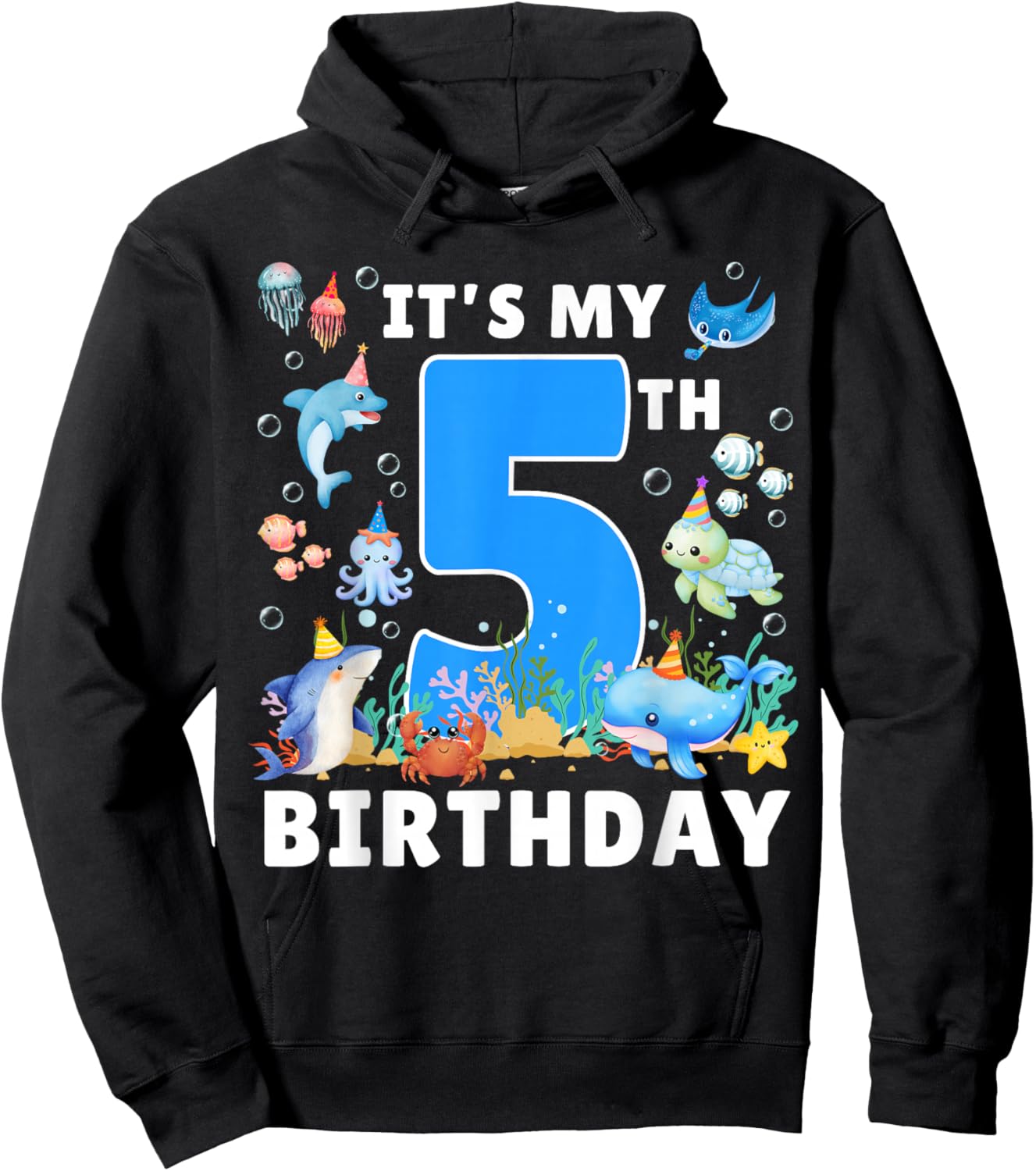 5th Birthday Under The Sea 5 Years Old Ocean Party Theme Hoodie - Hoodie | Black