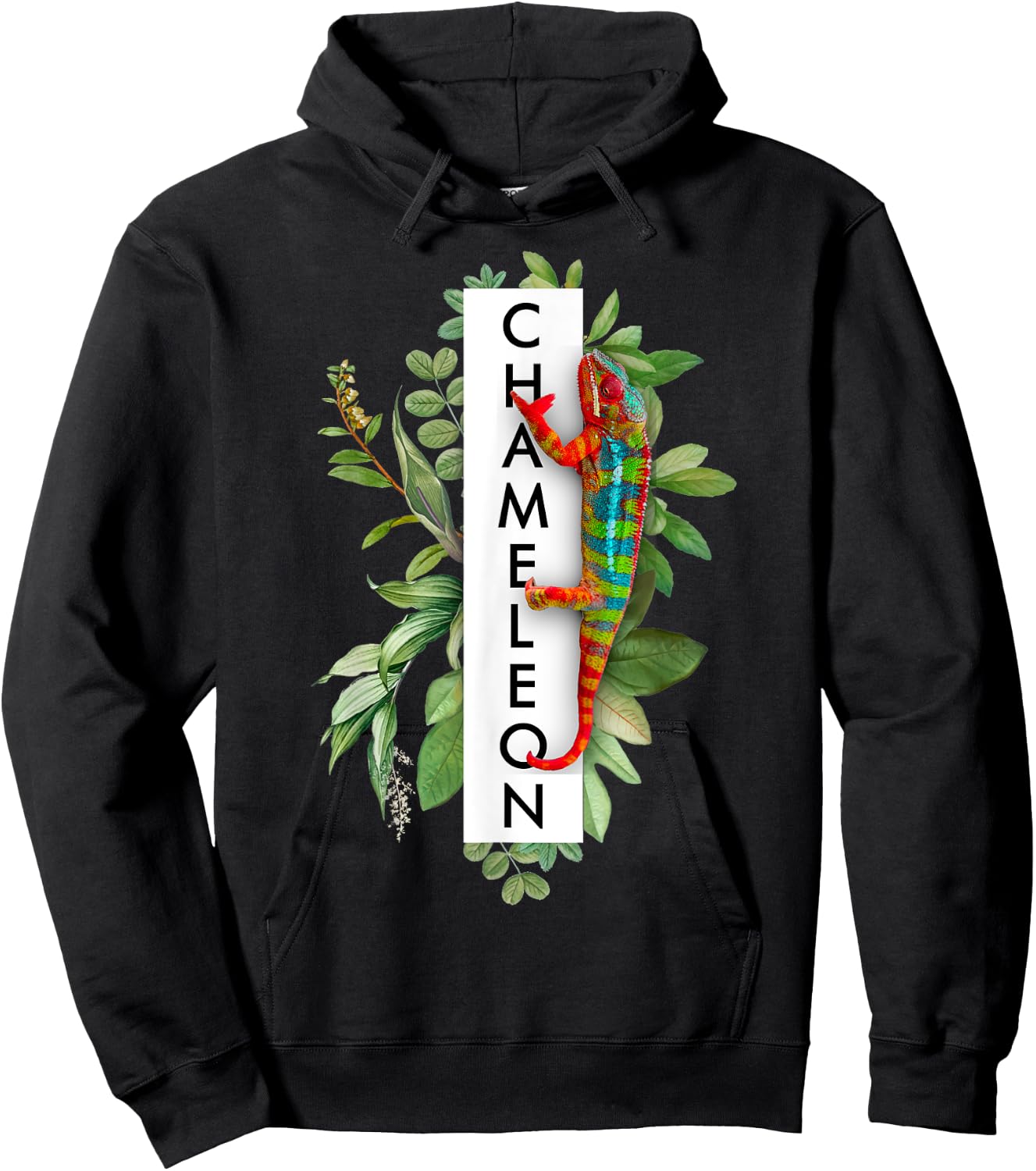 Panther Chameleon Tropical Print Chameleon Lizard Hoodie - Hoodie | Black