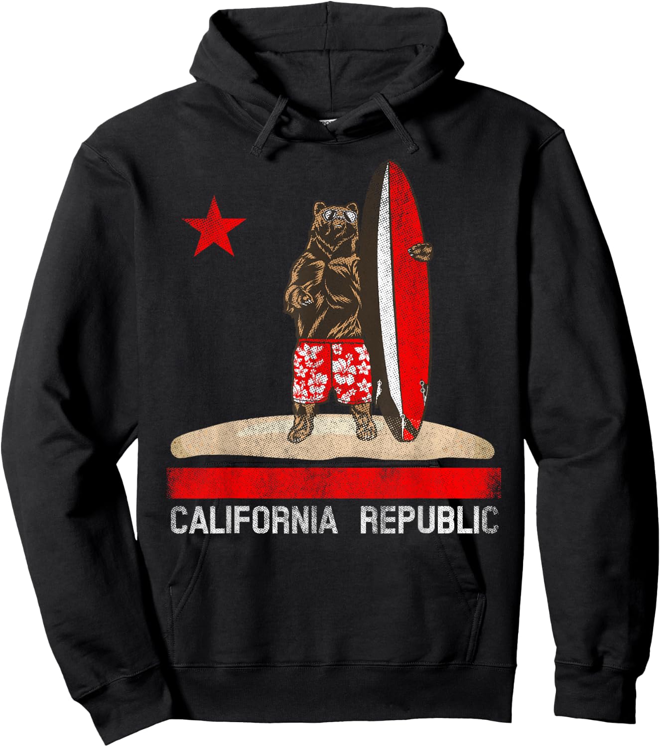 California Republic State Surfer Bear Surfing Cali Beach Hoodie - Hoodie | Black