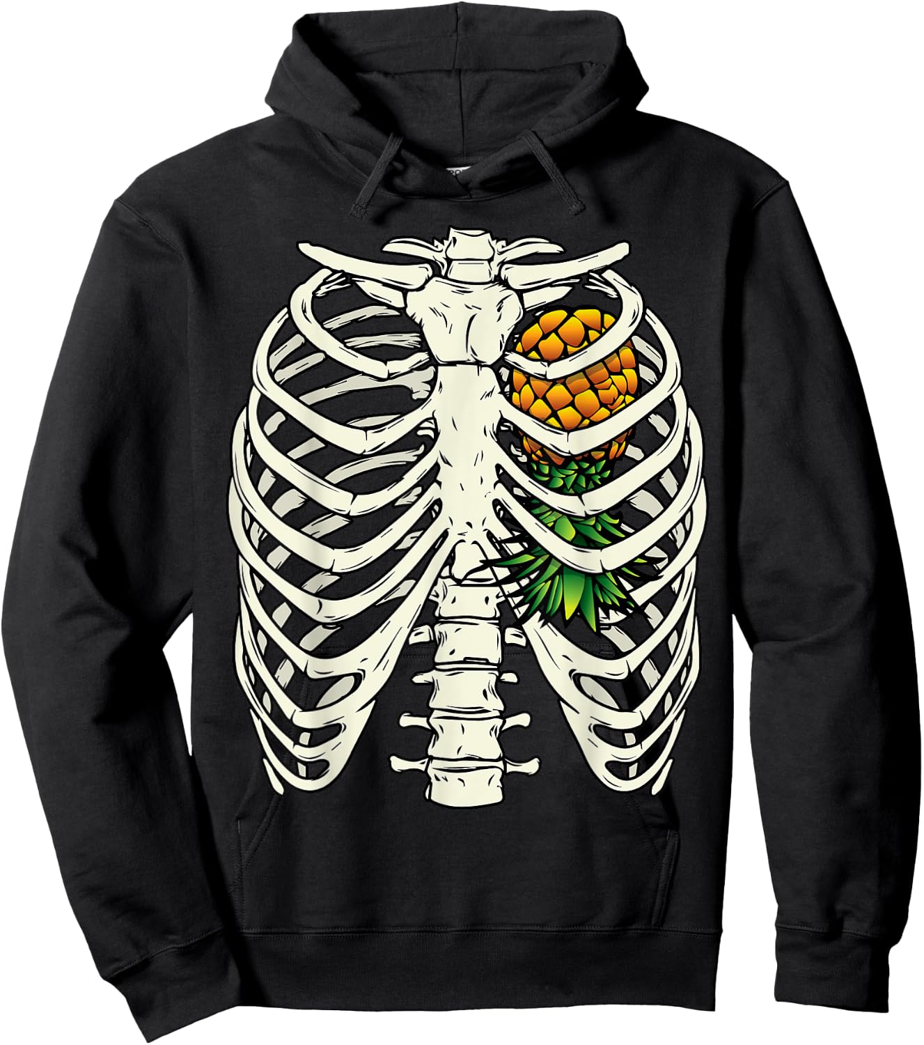 Halloween Upside Down Pineapple Swinger Skeleton Heart Hoodie - Hoodie | Black