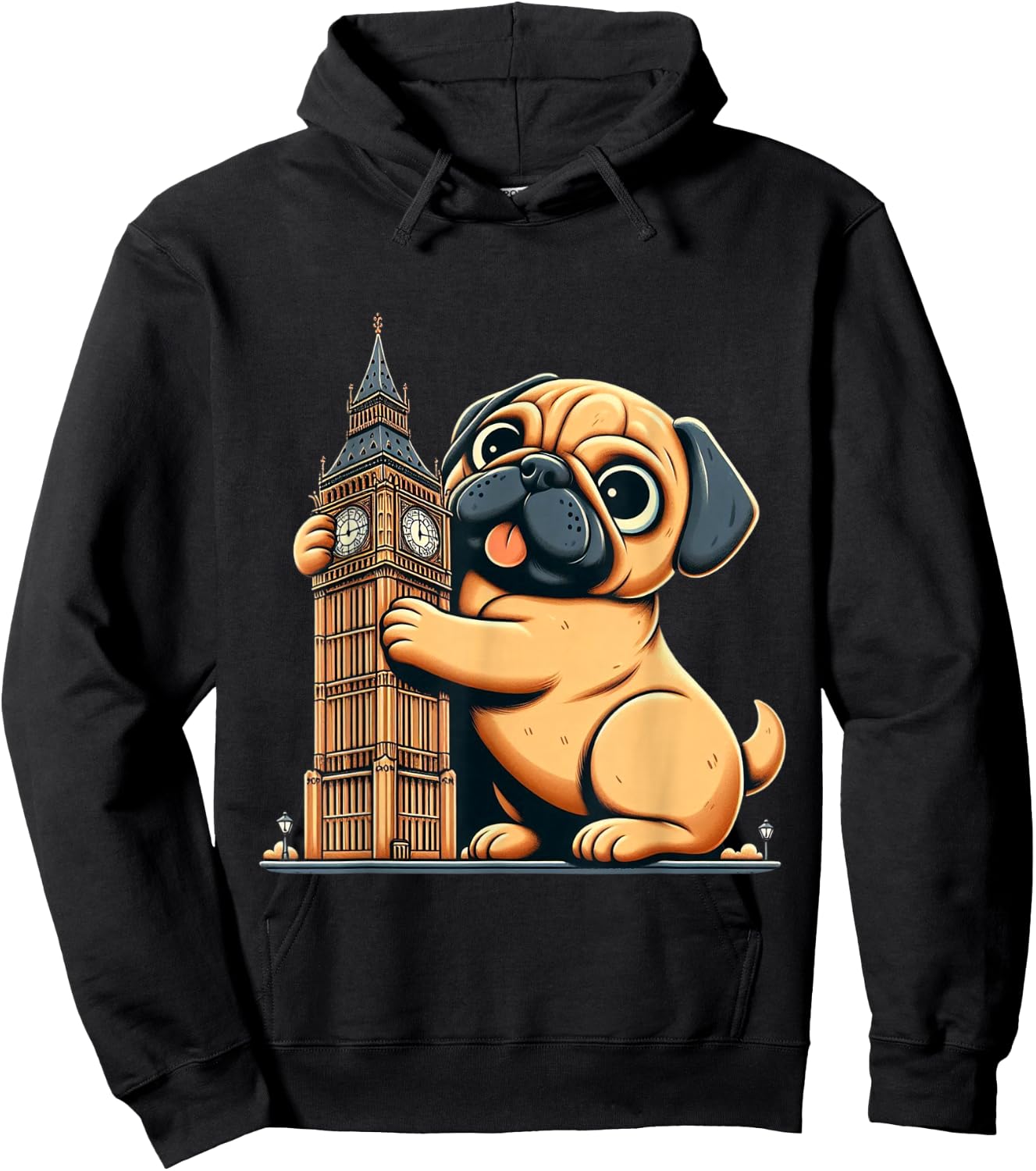Pug Dog Owner Tourist Big Ben London Men Women Kids Family Hoodie - Hoodie | Black