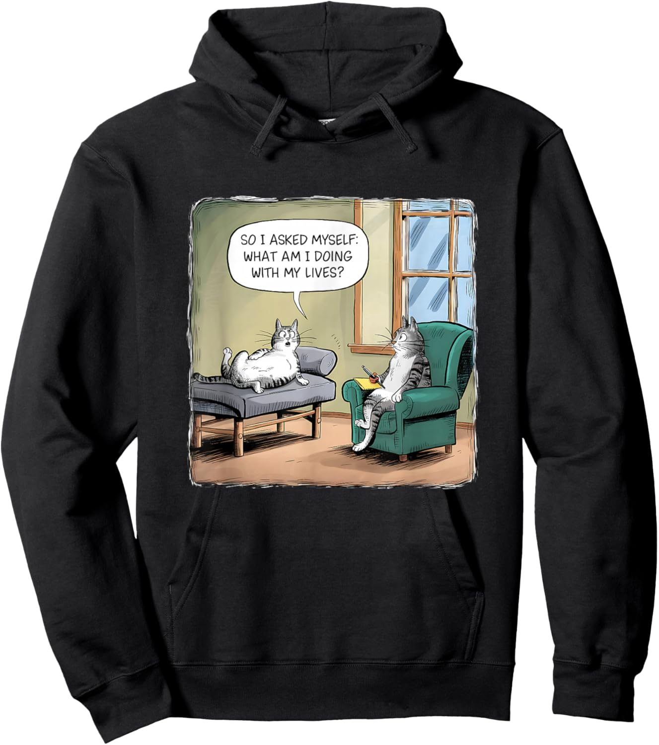 What Am I Doing With My Lives - Funny Midlife Crisis Cat Hoodie - Hoodie | Black