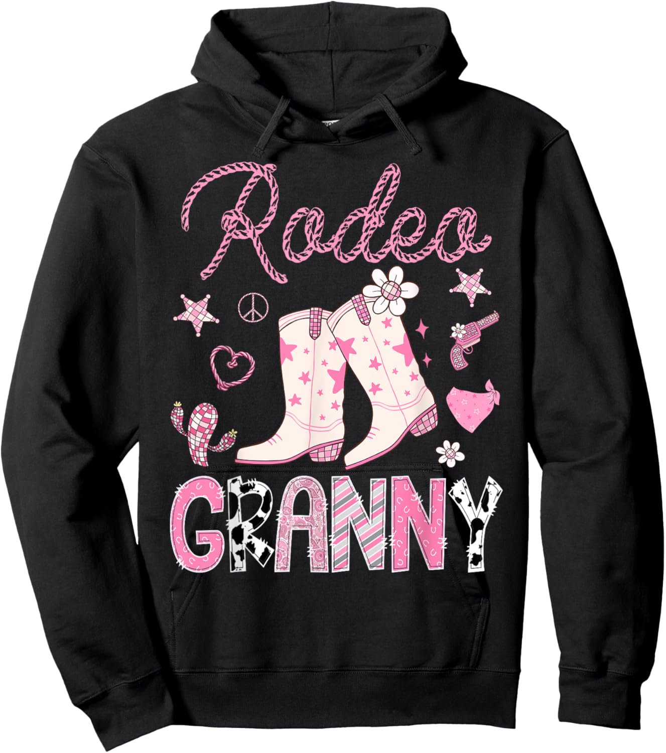 Rodeo Granny Pink Boots Disco CowGirl Birthday Party Hoodie - Hoodie | Black