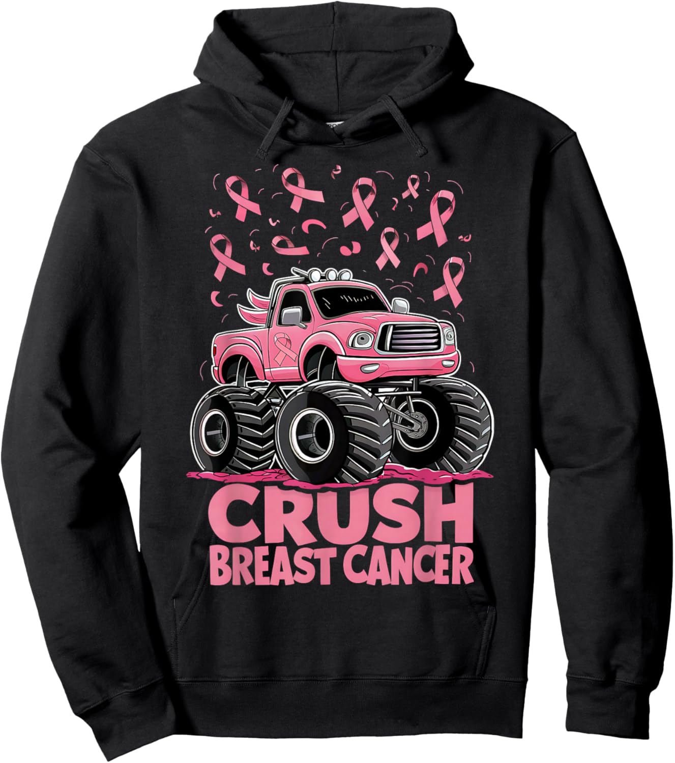 Kids Boys Pink Ribbon Breast Cancer Awareness Crush Cancer Hoodie - Hoodie | Black