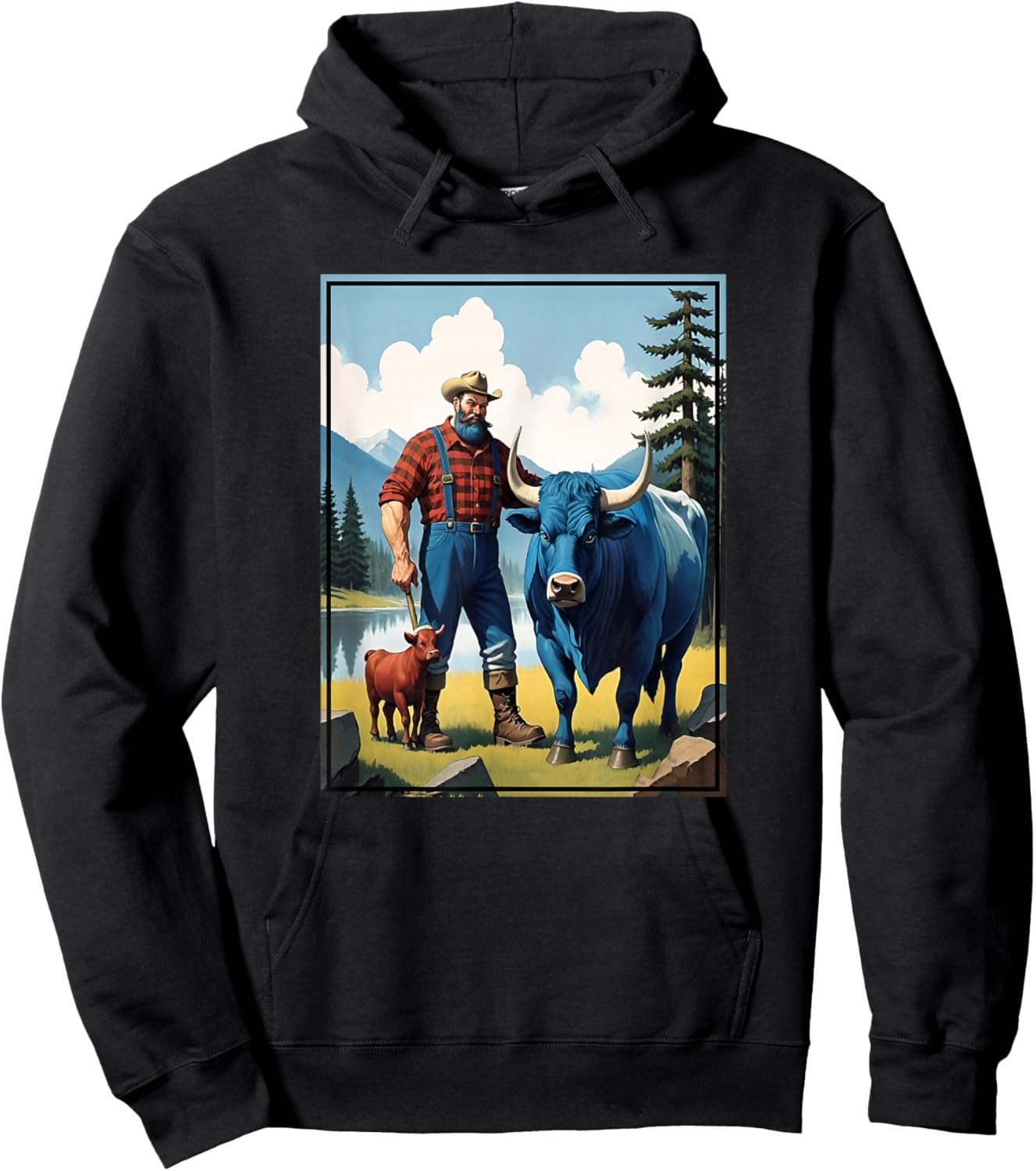 Paul Bunyan & Babe The Blue Ox By The Lake Hoodie - Hoodie | Black