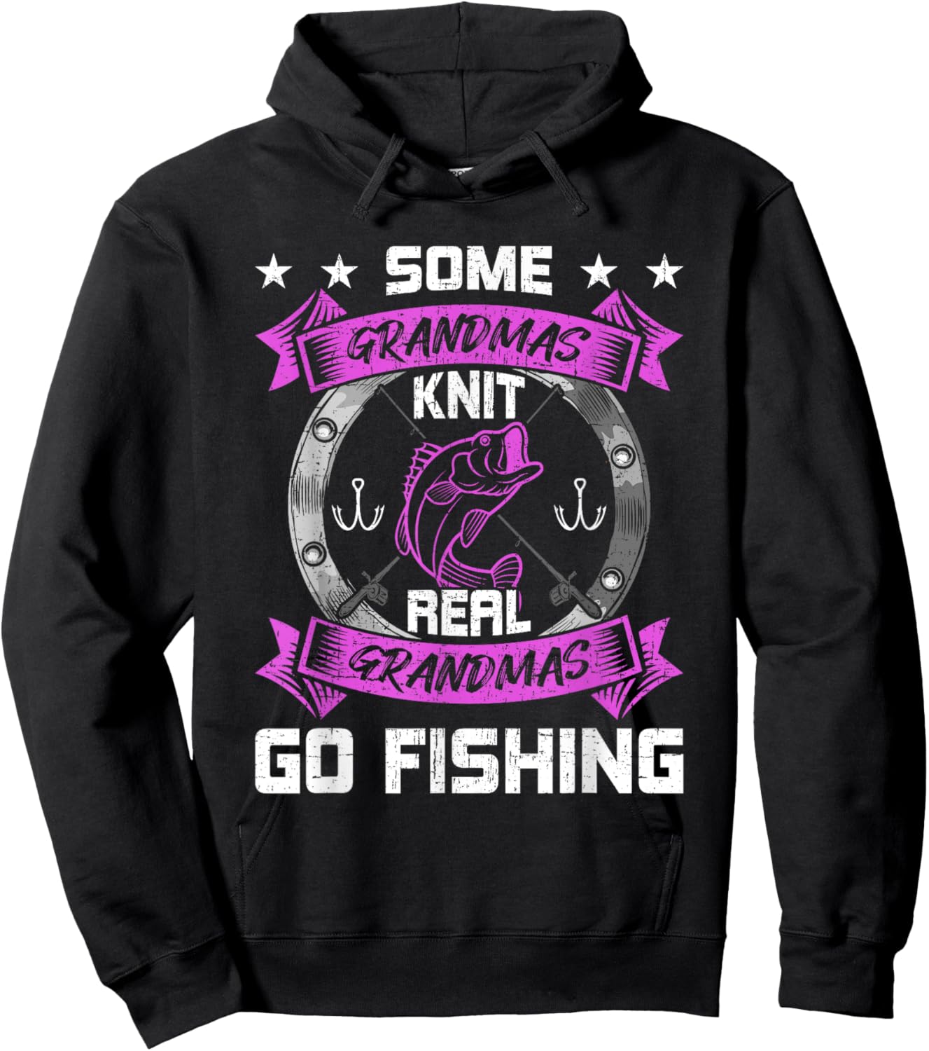 Some Grandmas Knit Real Grandmas Go Fishing Grandma Hoodie - Hoodie | Black