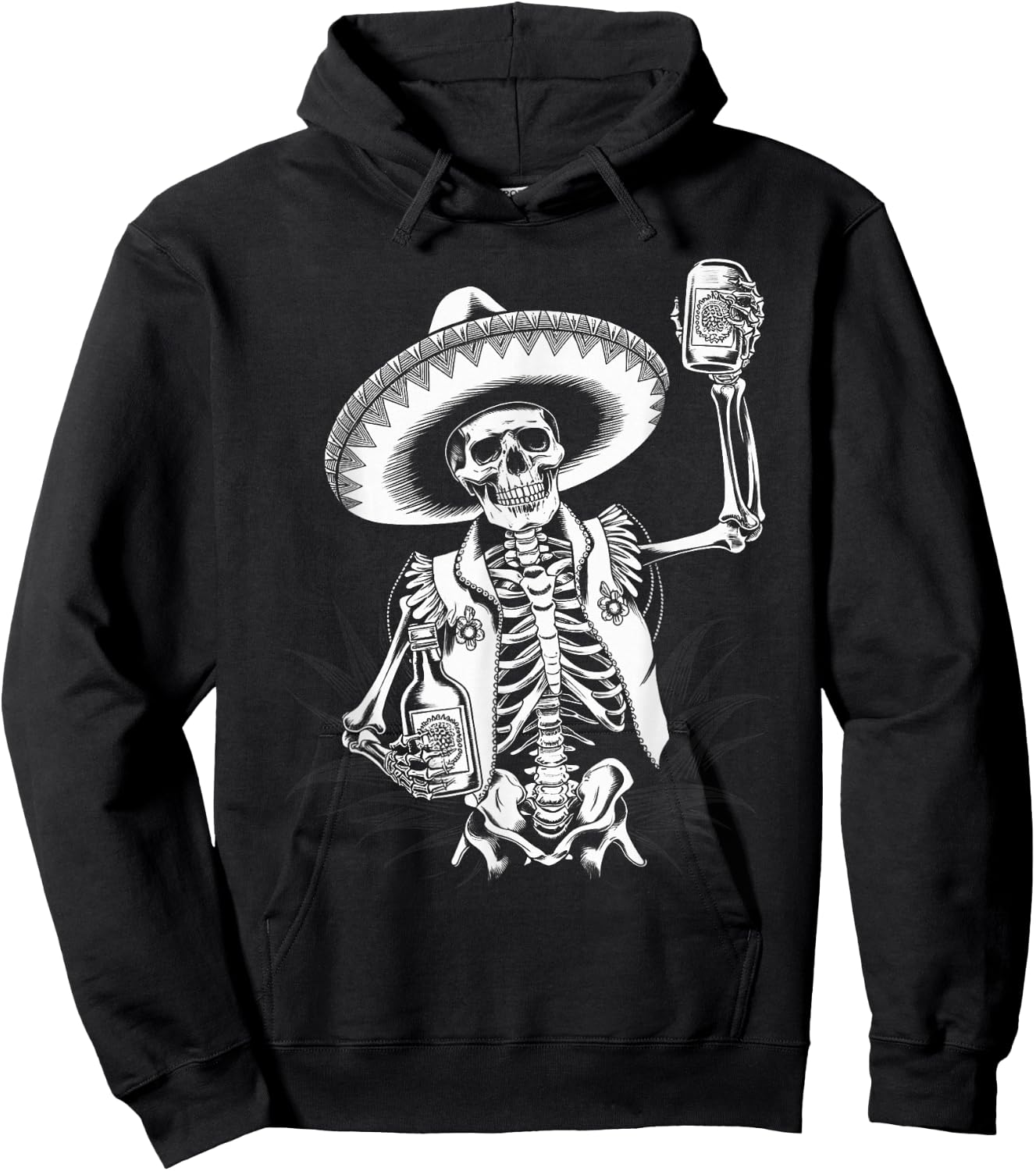 Mexico Vintage Skeleton Tequila Dia De Los Muertos Mexican Hoodie - Hoodie | Black