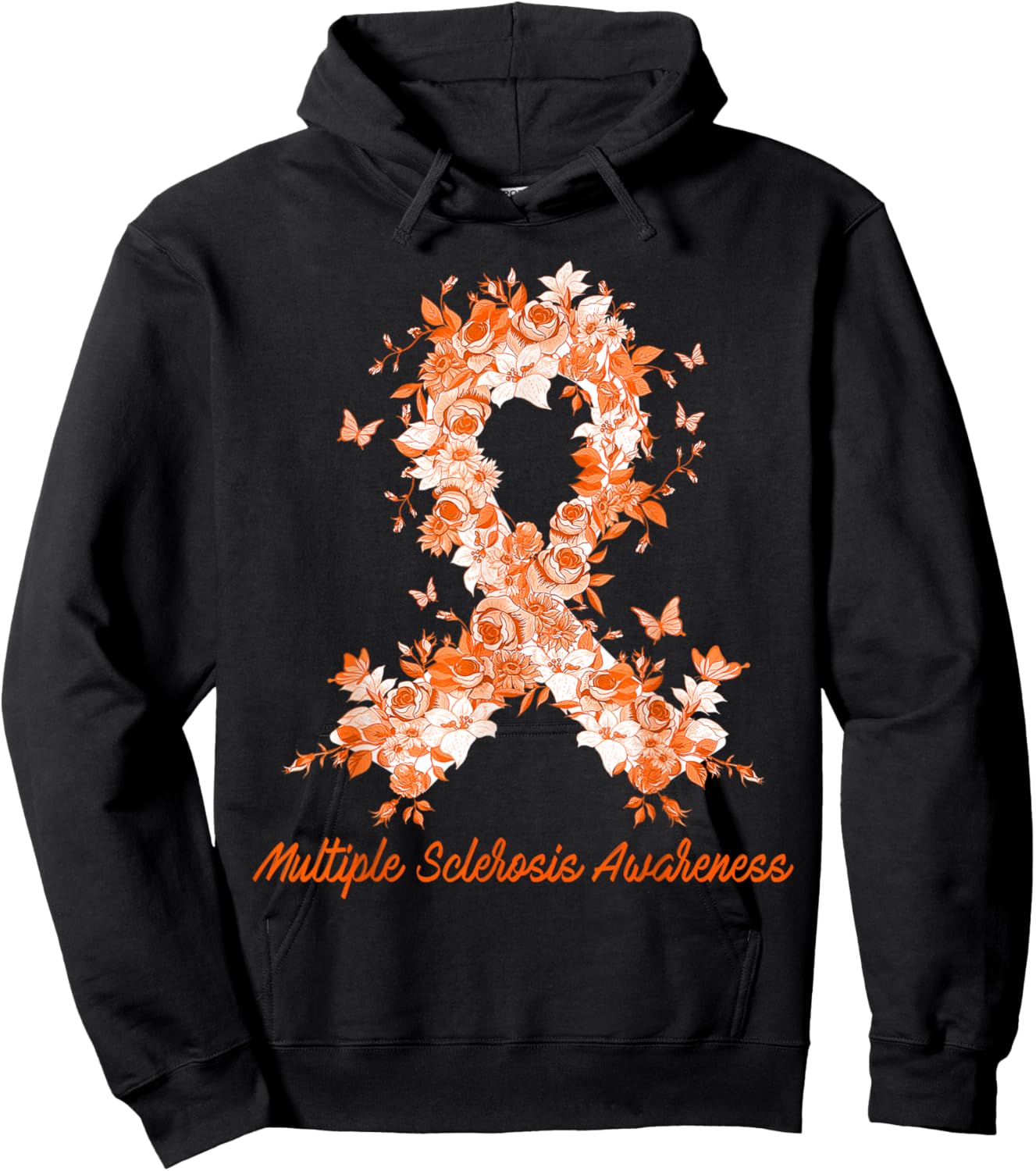 Multiple Sclerosis Awareness Butterfly Floral Flowers Orange Hoodie - Hoodie | Black