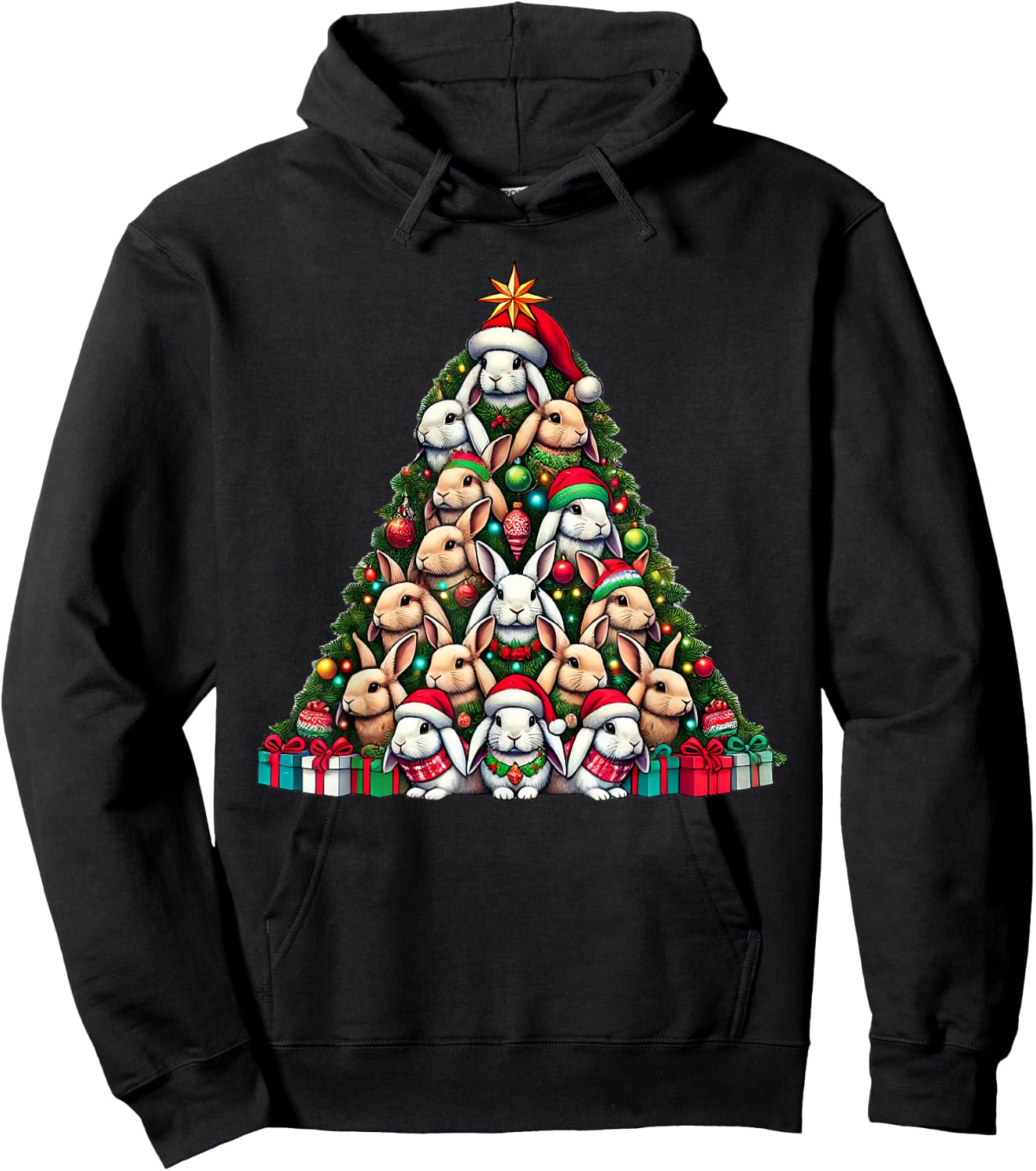 Rabbit Christmas Tree Funny Rabbit Xmas Hoodie - Hoodie | Black