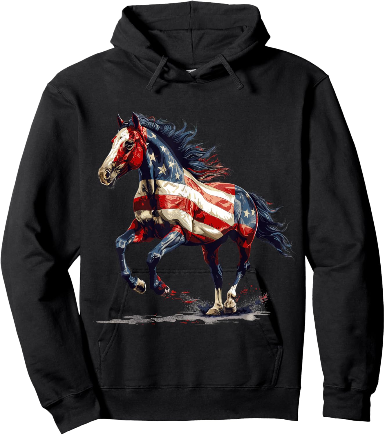 Patriotic Horse USA Flag Vintage Horse 4th Of July Hoodie - Hoodie | Black