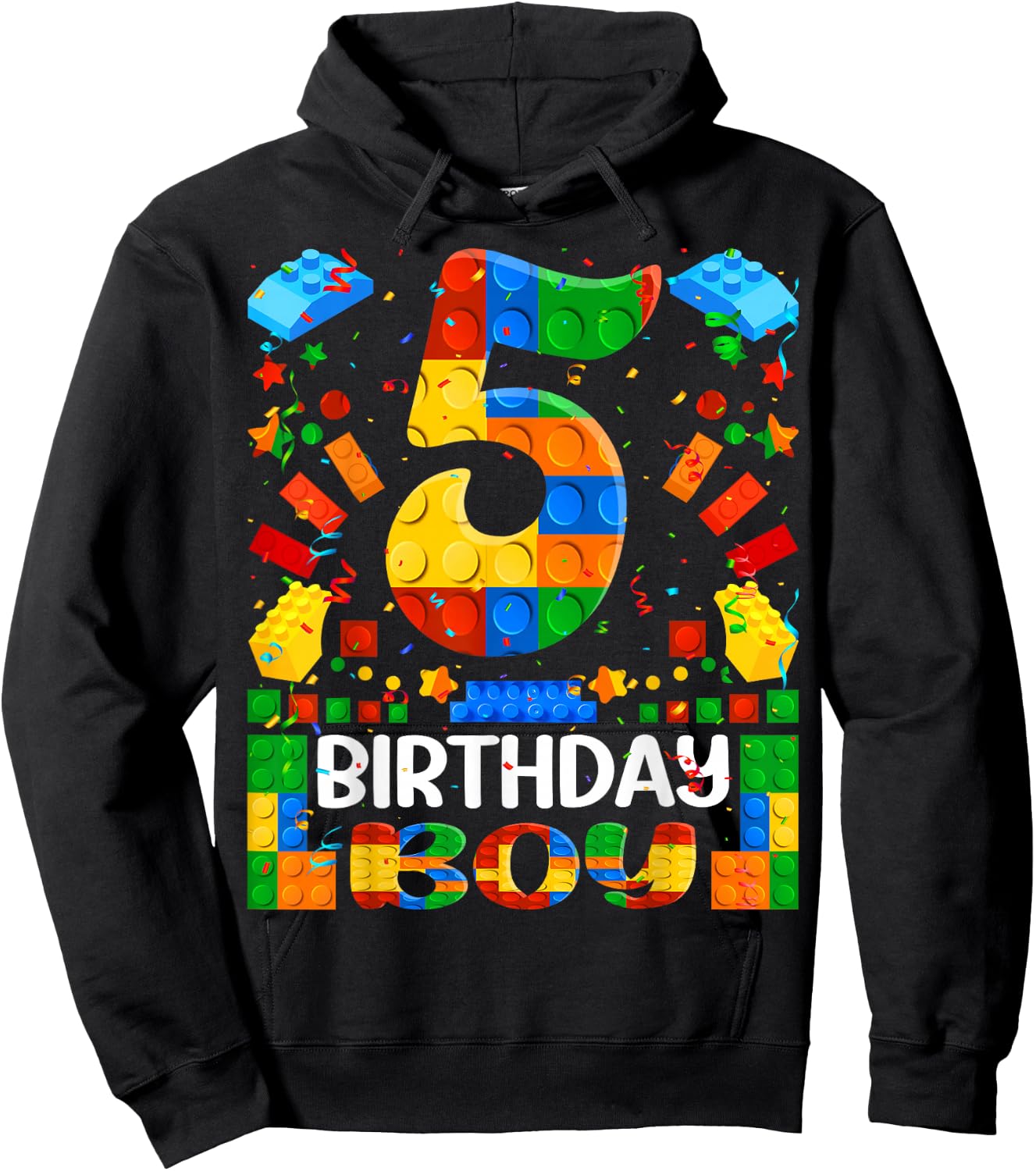 5 Year Old Building Blocks 5th Birthday Boy Brick Builder Hoodie - Hoodie | Black