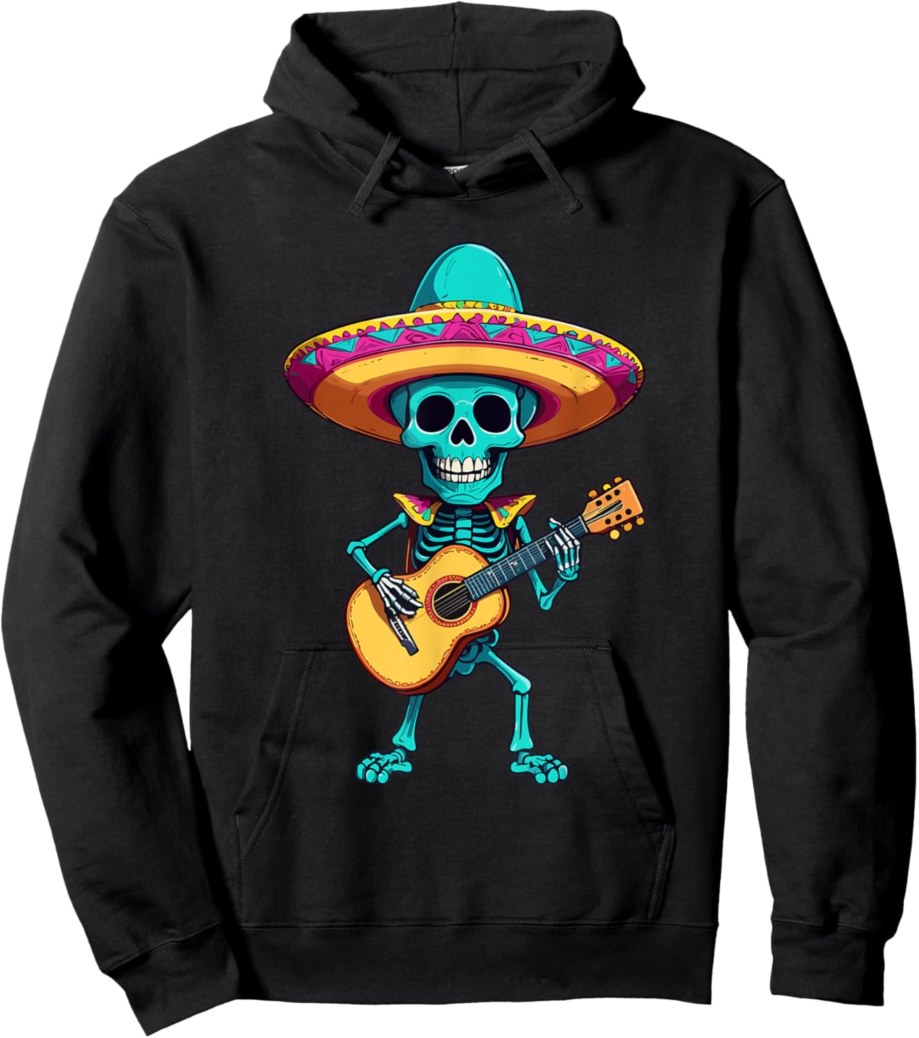 Skelett Mexikanischer Mariachi Gitarrenspieler Design Hoodie - Hoodie | Black