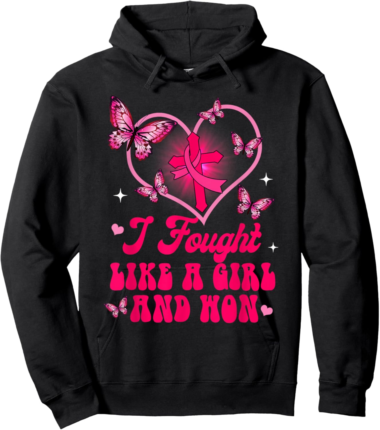 Breast Cancer Awareness Warrior I Fought Likes A Girl & Won Hoodie - Hoodie | Black