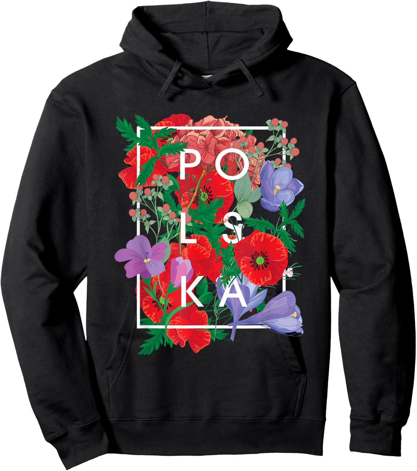 Flowers of Poland Word Art - Polska Polish Pride Hoodie - Hoodie | Black