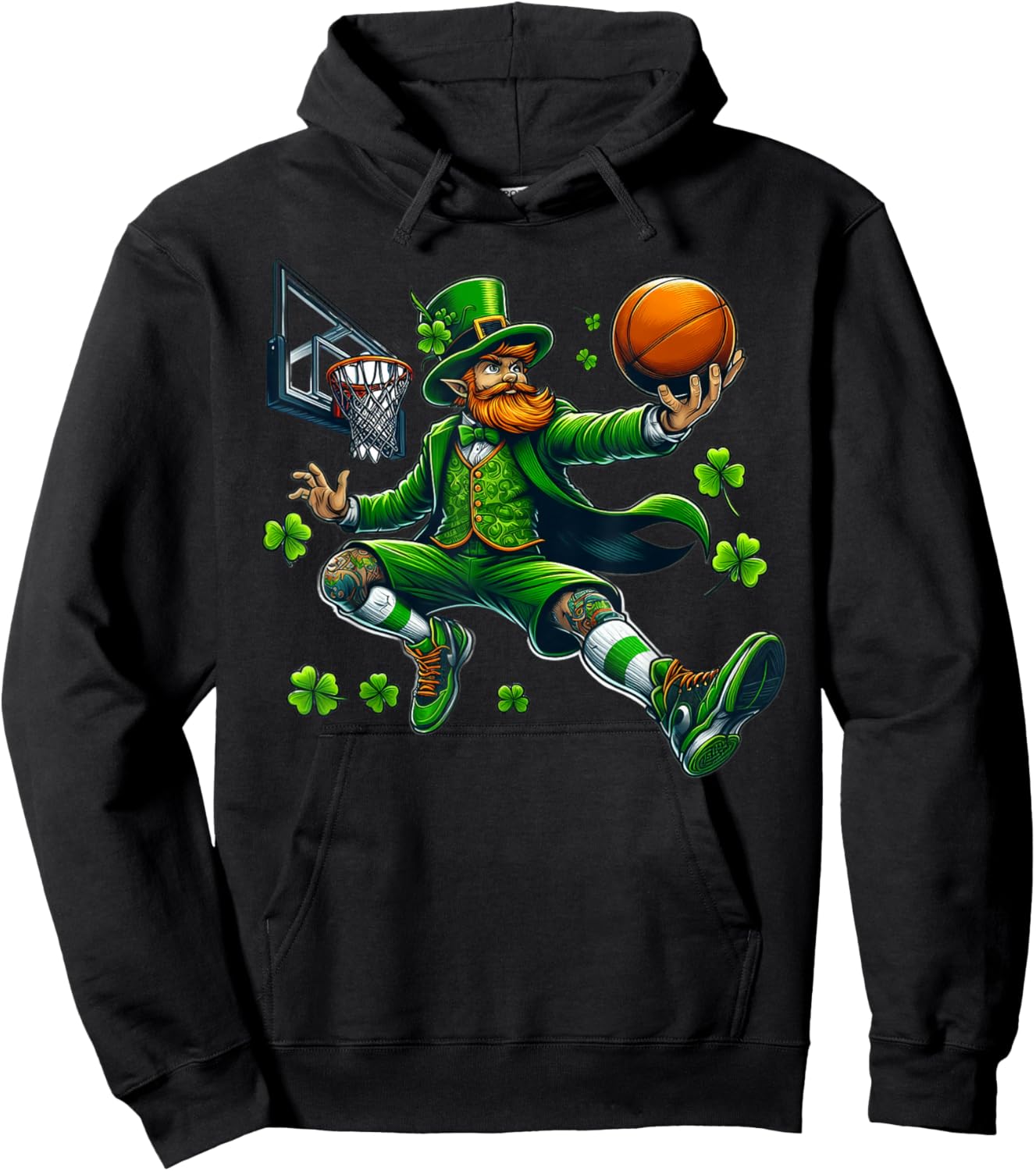 Leprechaun Basketball Dunk St. Patrick's Day Lucky Sports Hoodie - Hoodie | Black