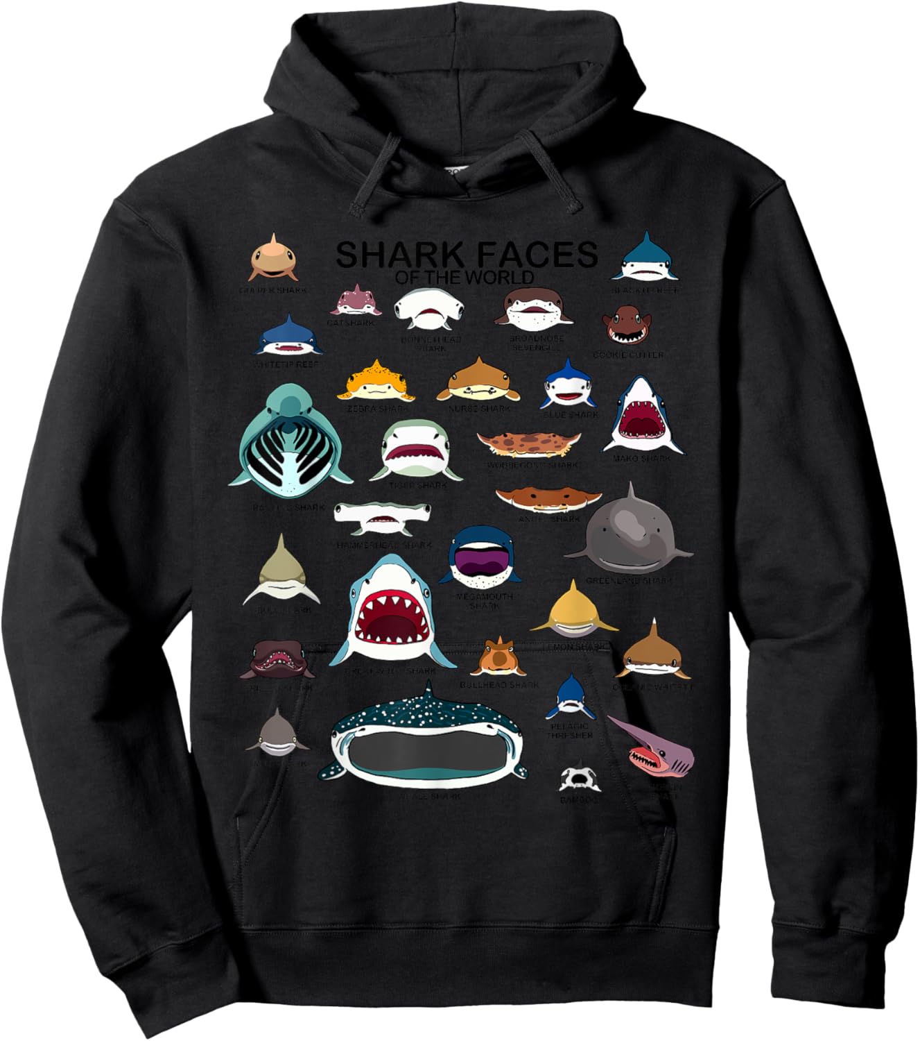 Shark Faces Of The World Love Sharks Kids Shark Mouth , Small Hoodie - Hoodie | Black