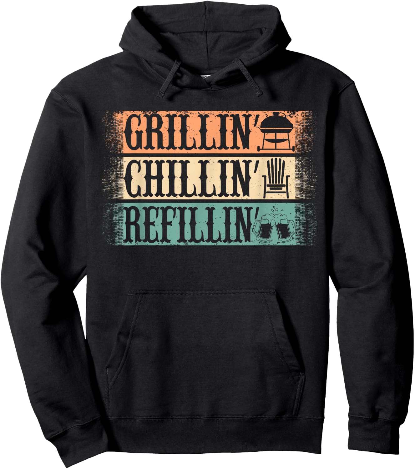 Funny Vintage Grill Dad - Grilling Chilling Refilling Hoodie - Hoodie | Black
