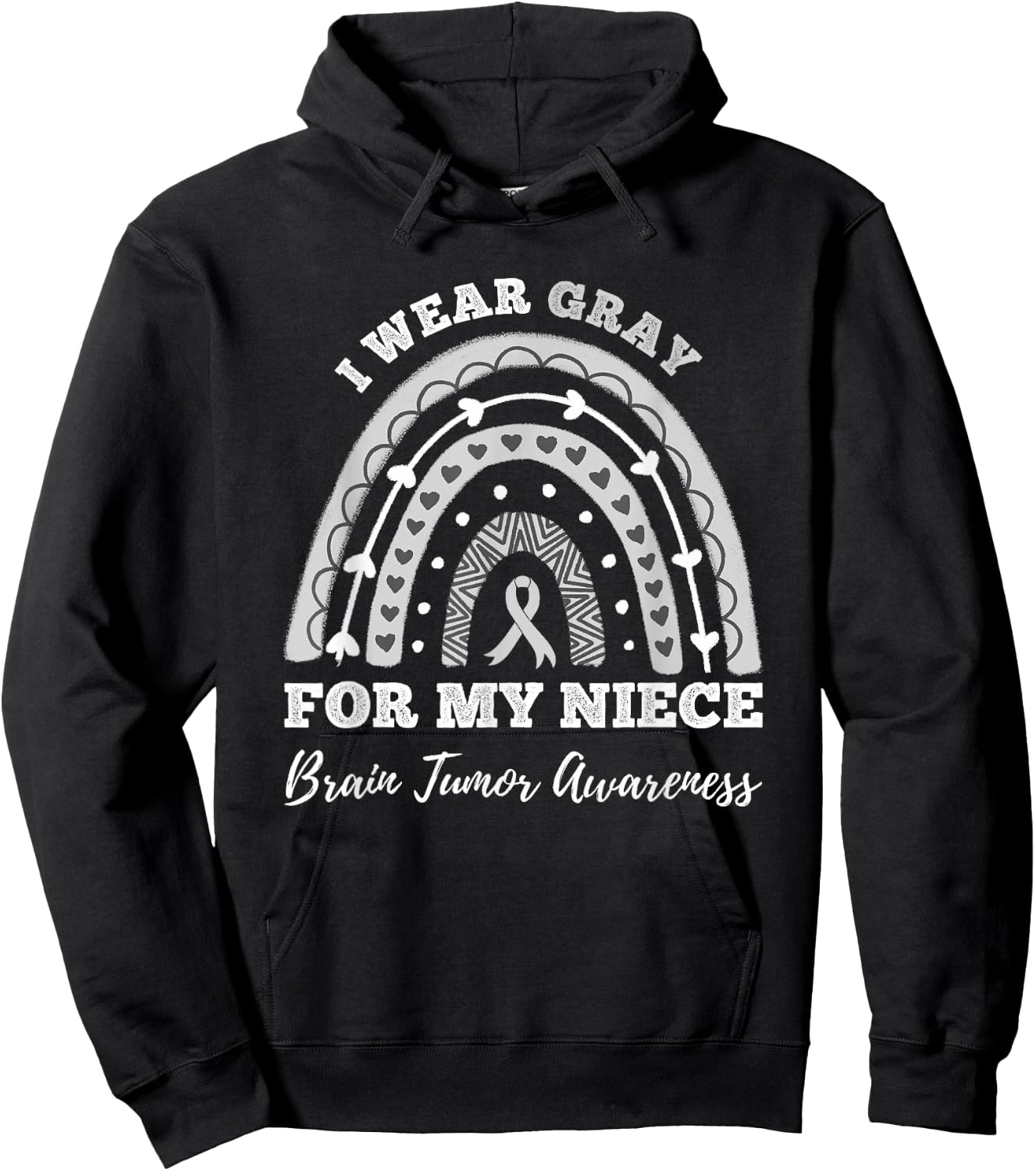 Rainbow I Wear Gray For My Niece Brain Tumor Awareness Hoodie - Hoodie | Black