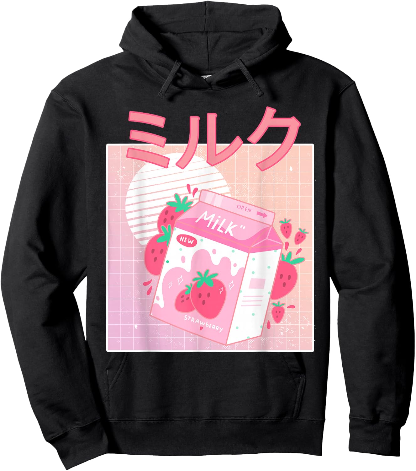 Funny Retro 90s Japanese Kawaii Strawberry Milk Shake Carton Hoodie - Hoodie | Black